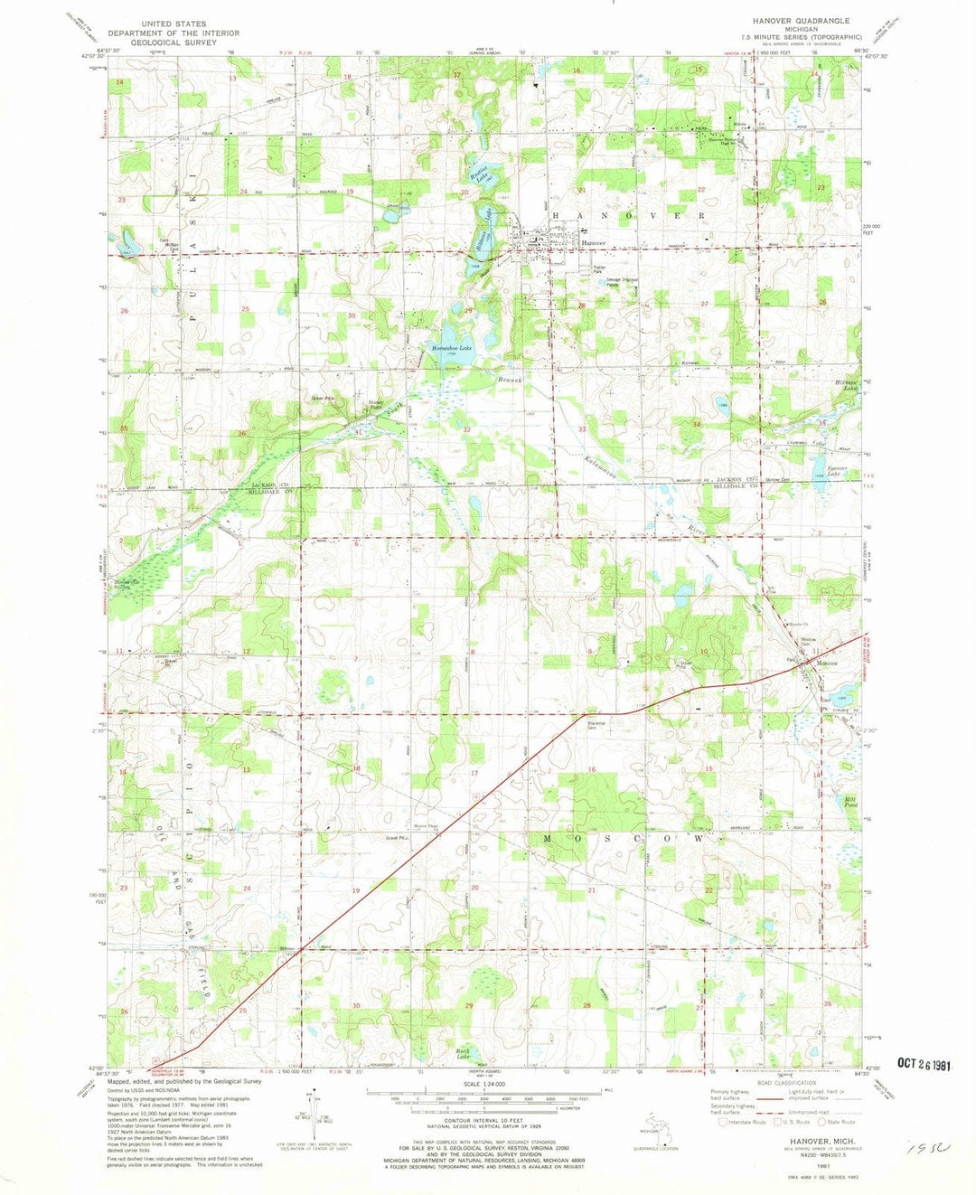 1981 Hanover, MI - Michigan - USGS Topographic Map