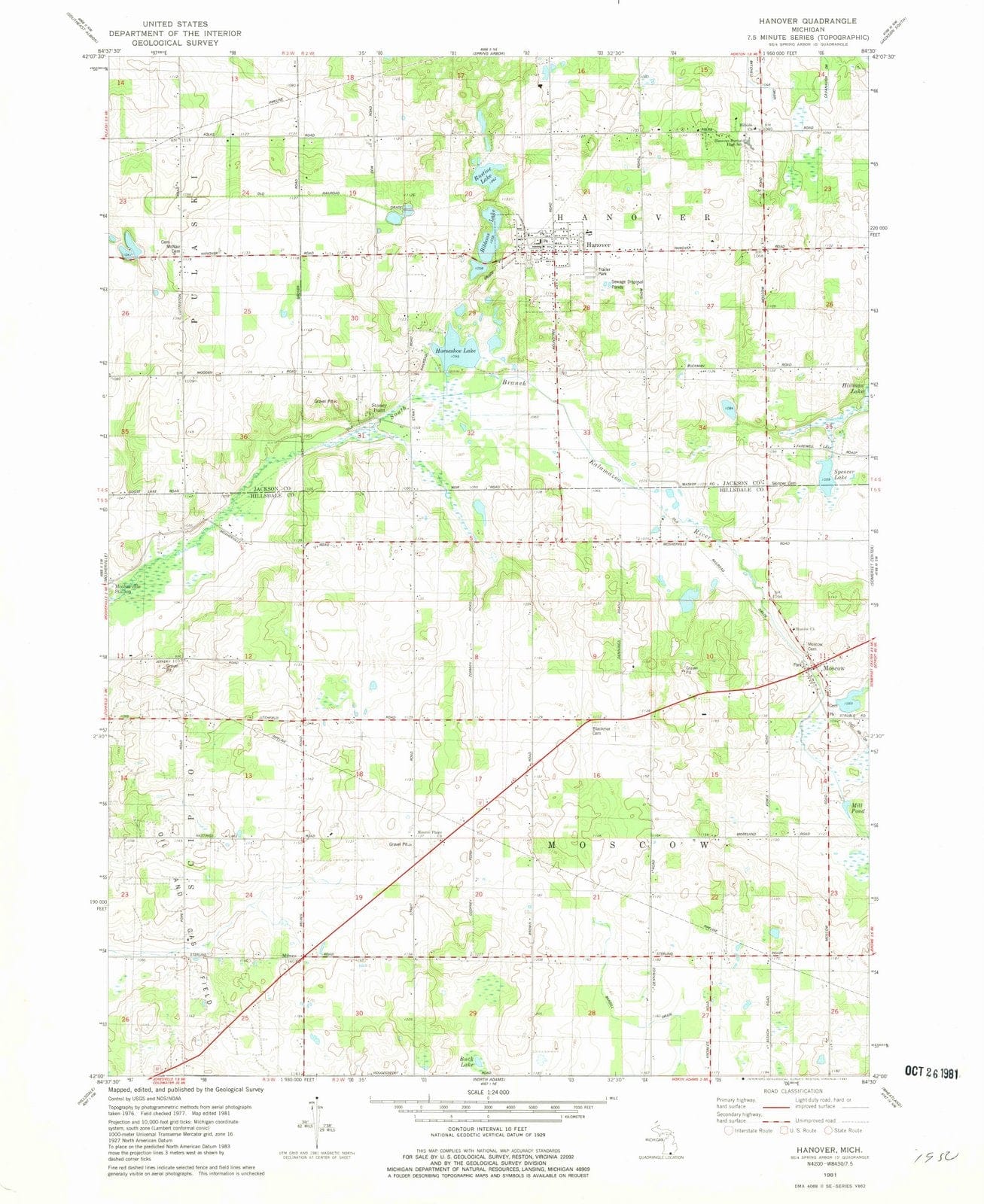 1981 Hanover, MI - Michigan - USGS Topographic Map