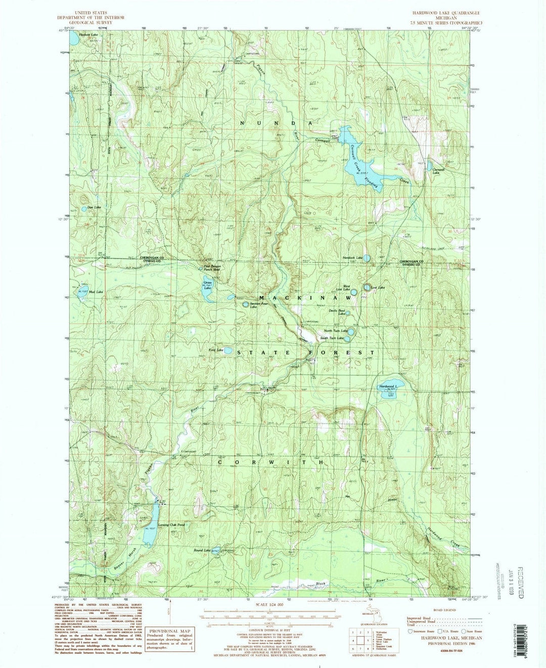 1986 Hardwood Lake, MI - Michigan - USGS Topographic Map