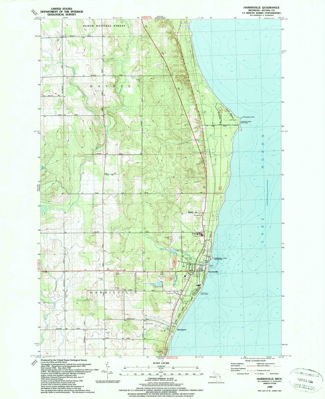 1989 Harrisville, MI - Michigan - USGS Topographic Map