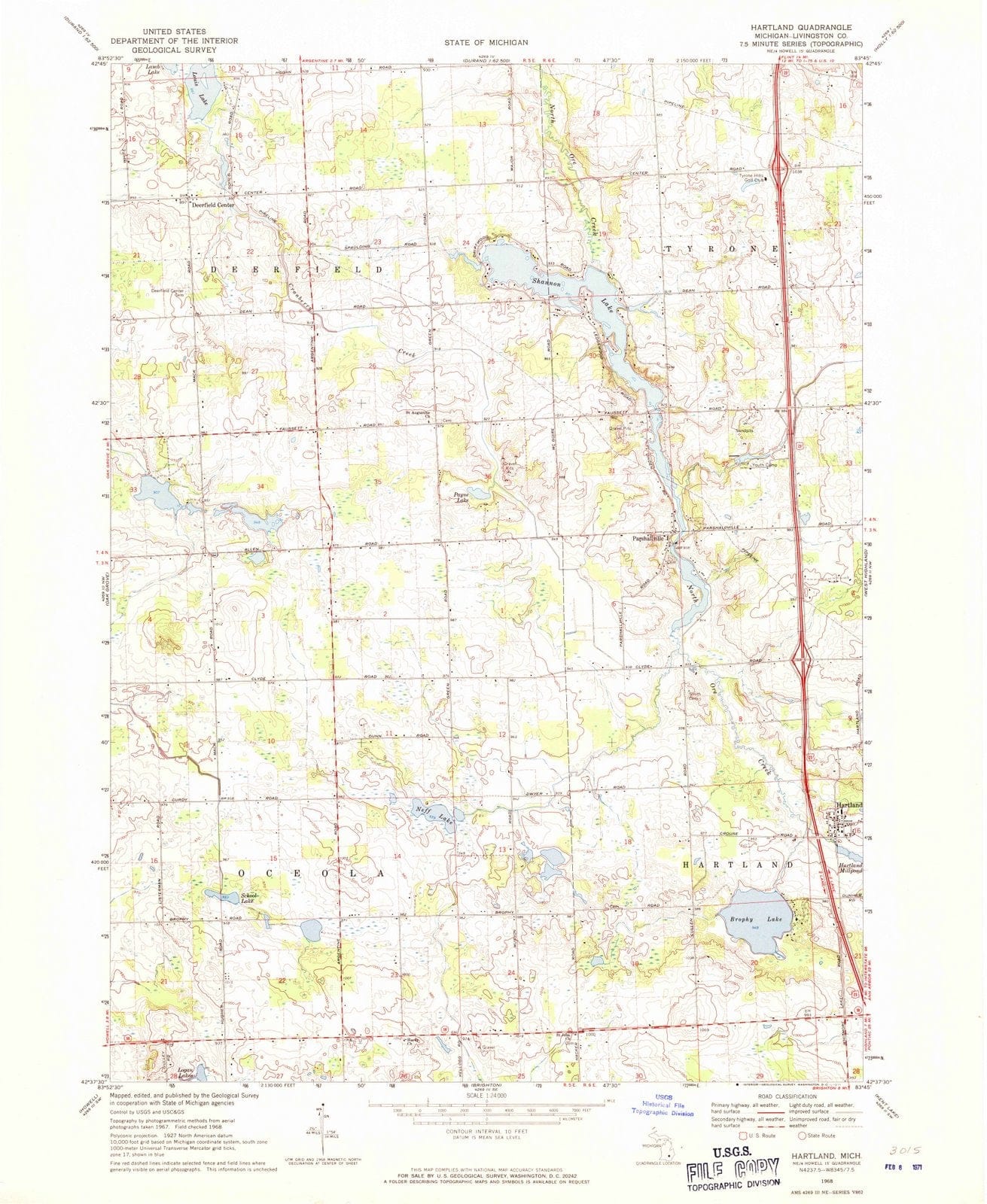 1968 Hartland, MI - Michigan - USGS Topographic Map