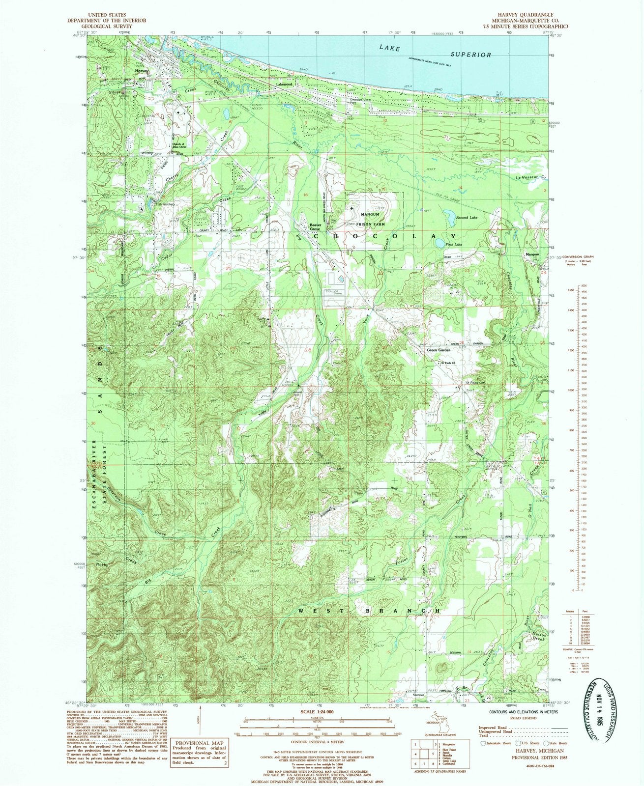 1985 Harvey, MI - Michigan - USGS Topographic Map