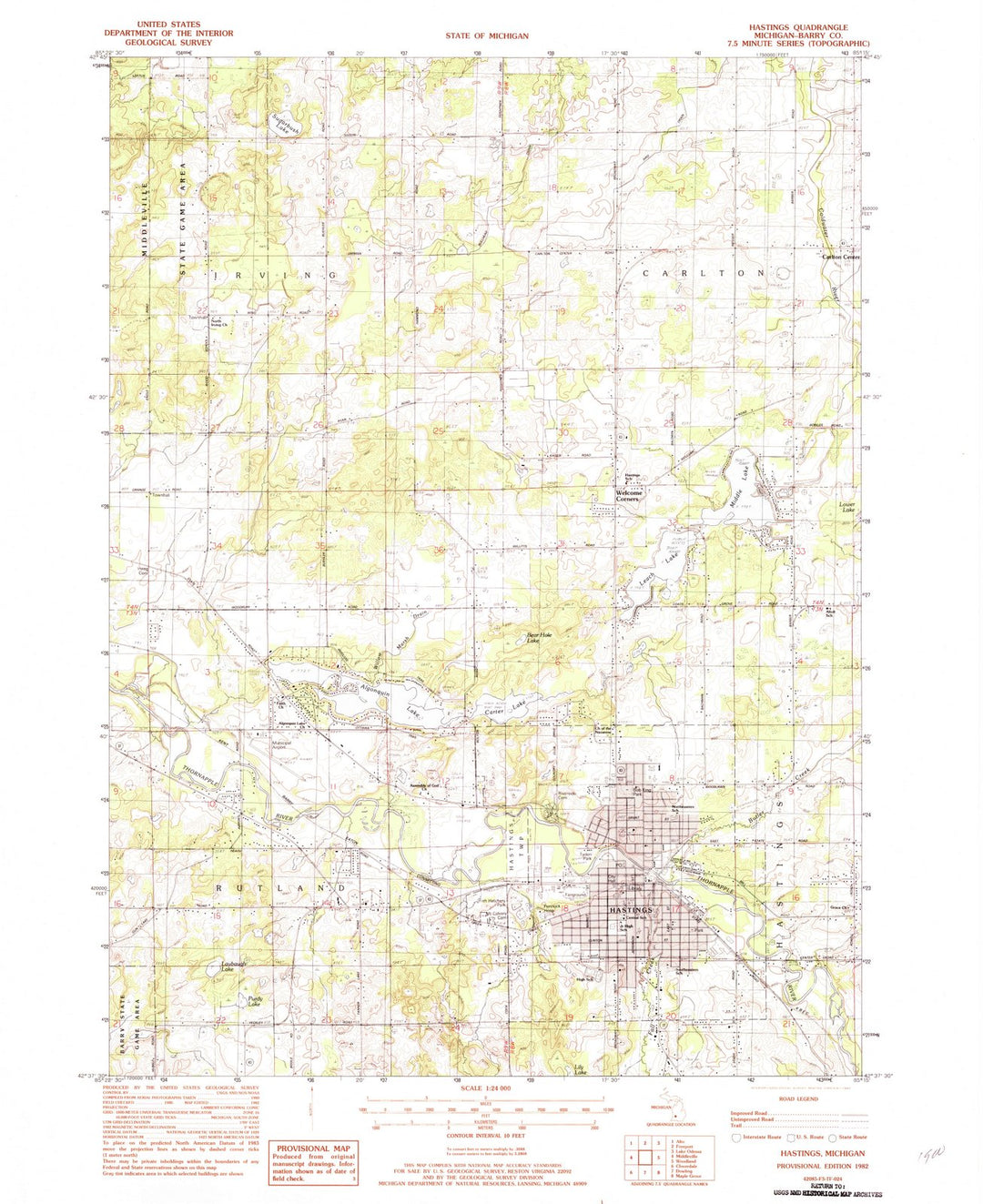 1982 Hastings, MI - Michigan - USGS Topographic Map