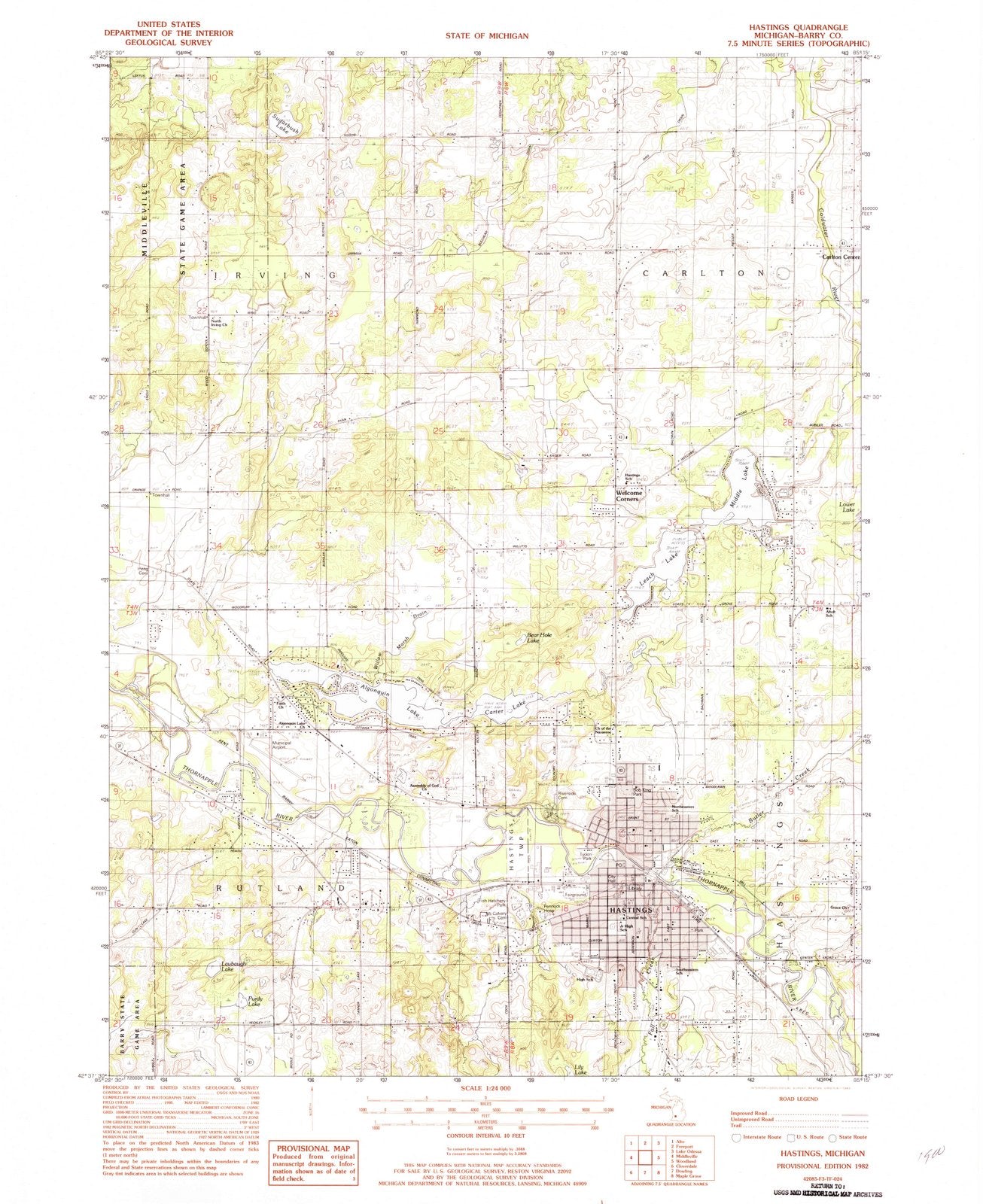 1982 Hastings, MI - Michigan - USGS Topographic Map