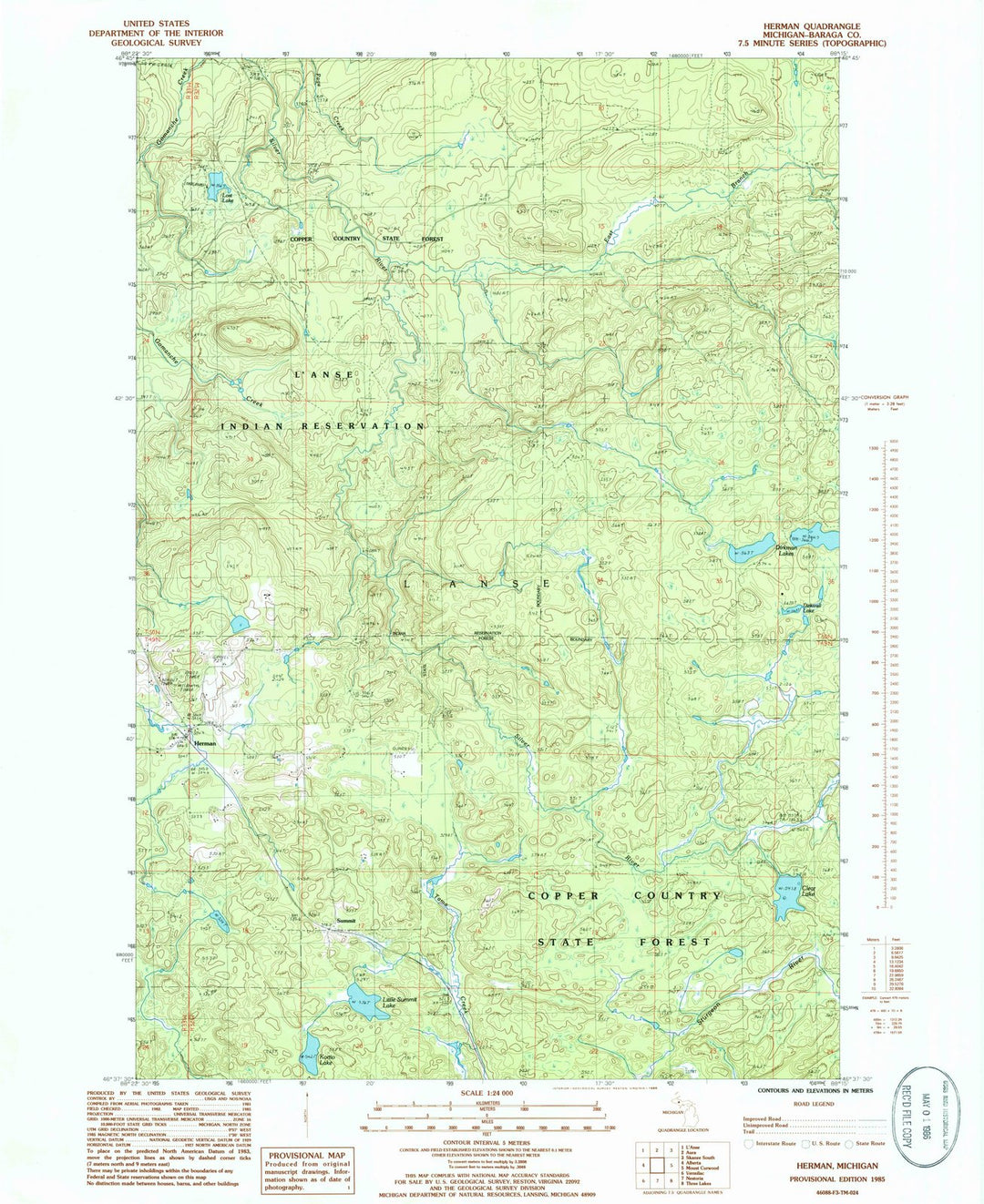 1985 Herman, MI - Michigan - USGS Topographic Map