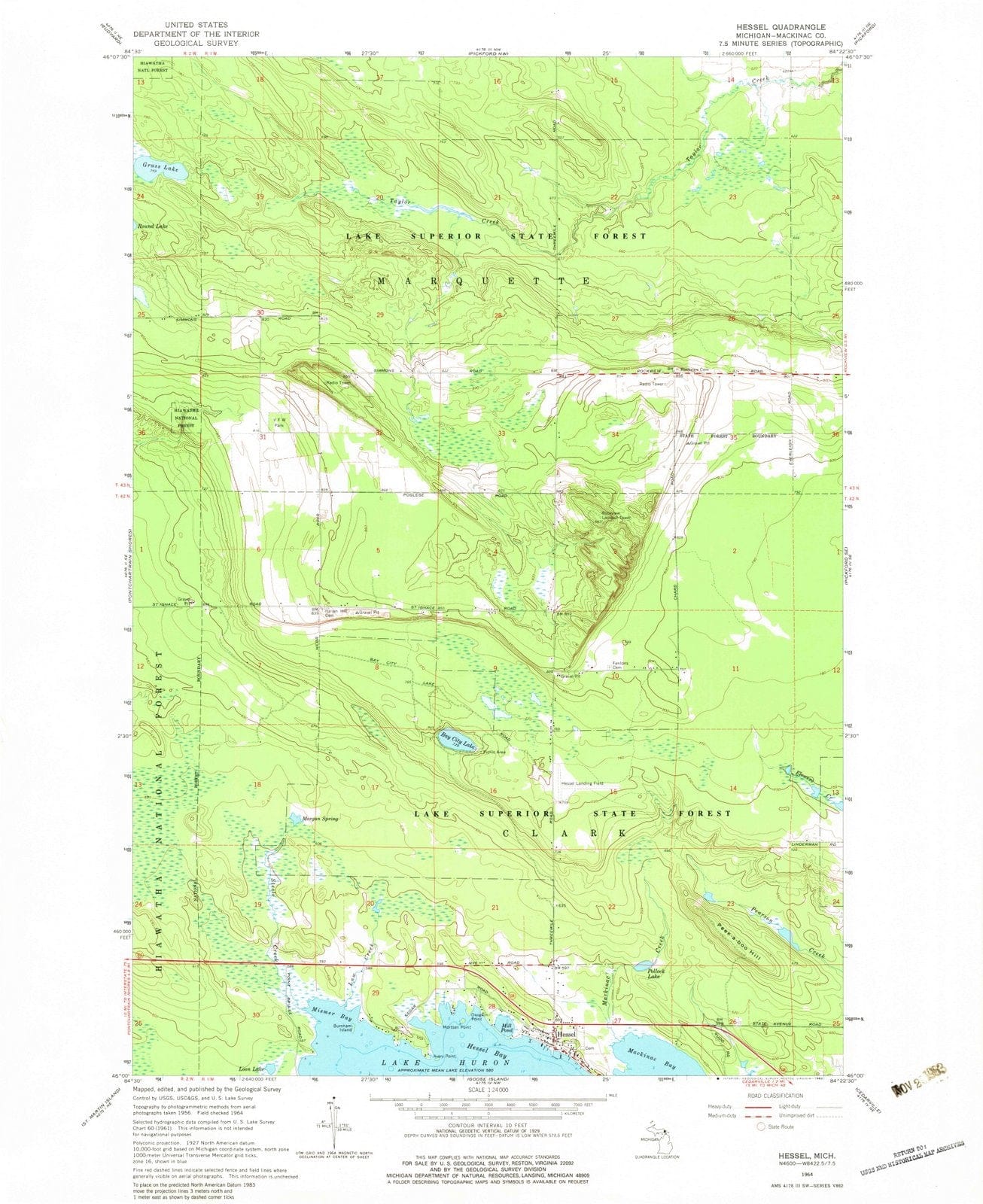 1964 Hessel, MI - Michigan - USGS Topographic Map
