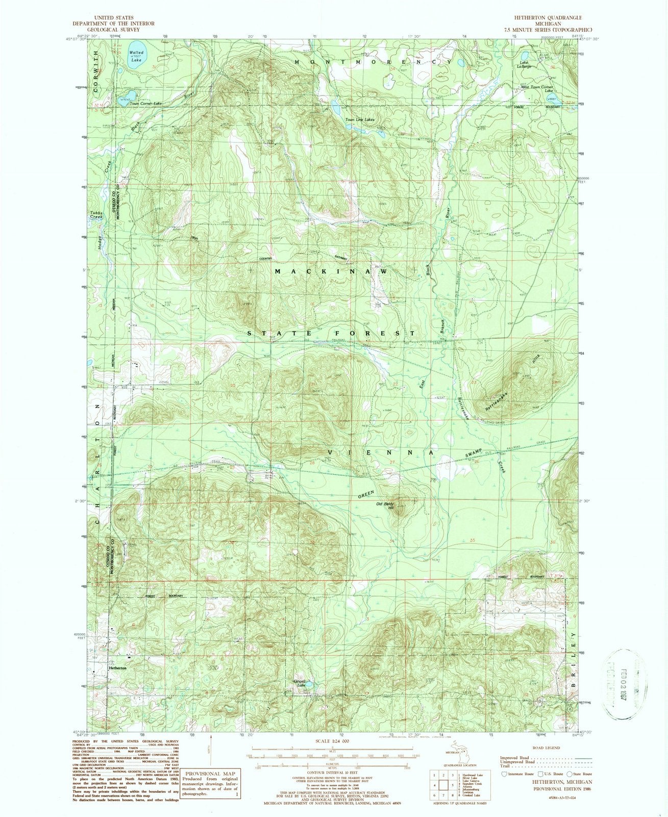 1986 Hetherton, MI - Michigan - USGS Topographic Map