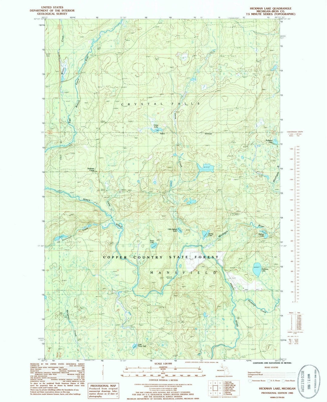 1985 Hickman Lake, MI - Michigan - USGS Topographic Map