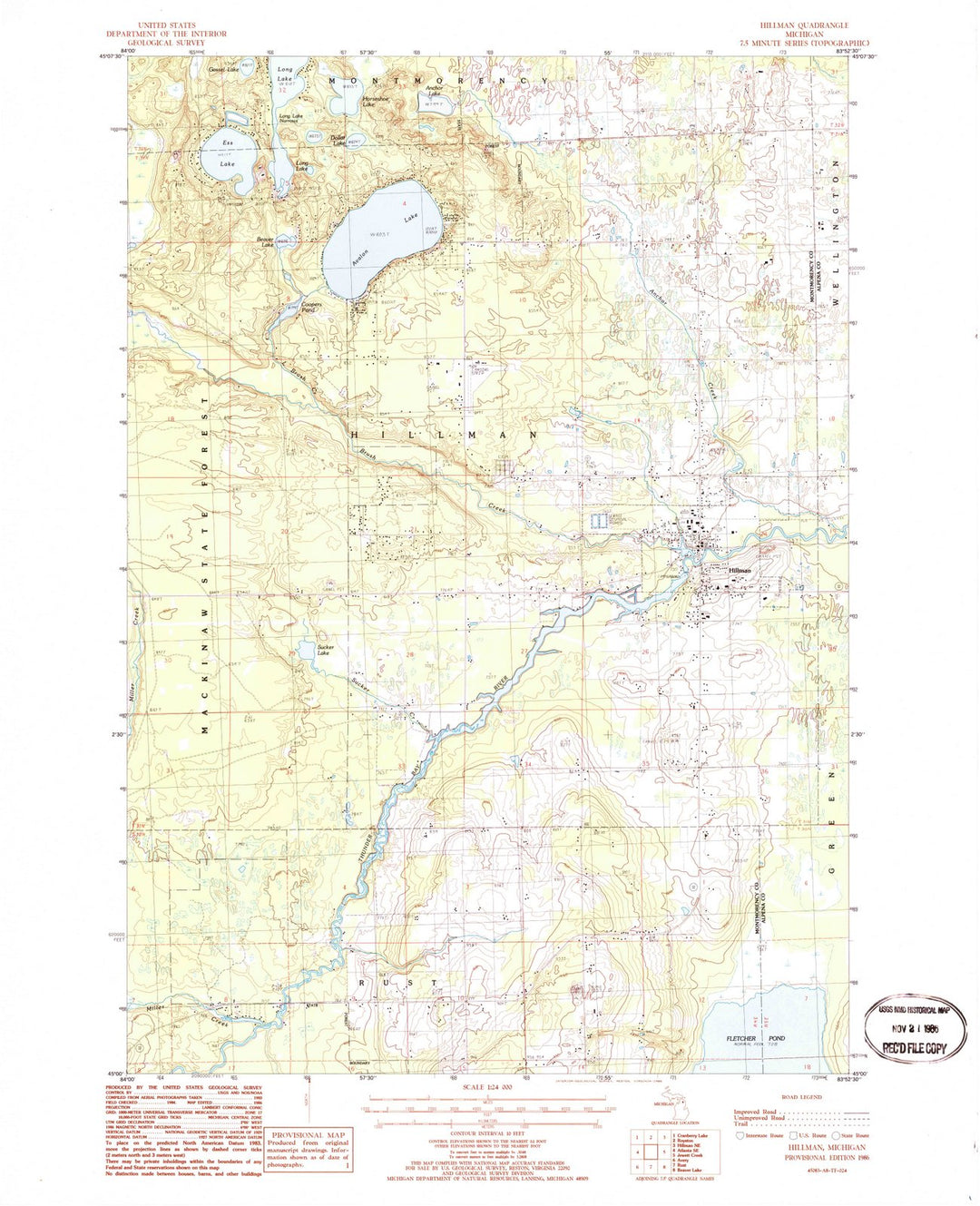 1986 Hillman, MI - Michigan - USGS Topographic Map