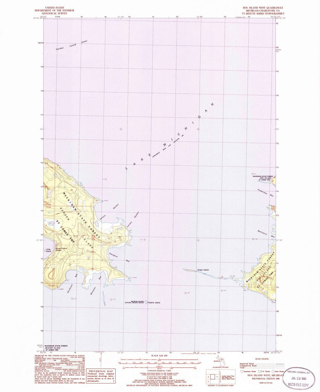 1986 Hog Island West, MI - Michigan - USGS Topographic Map