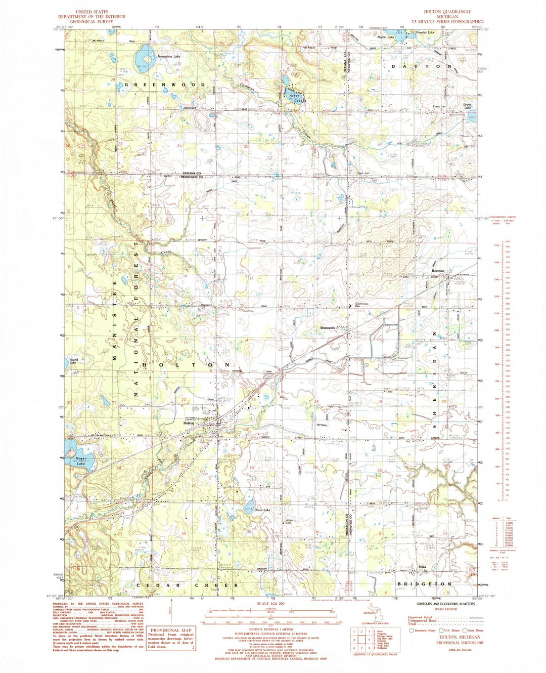 1985 Holton, MI - Michigan - USGS Topographic Map