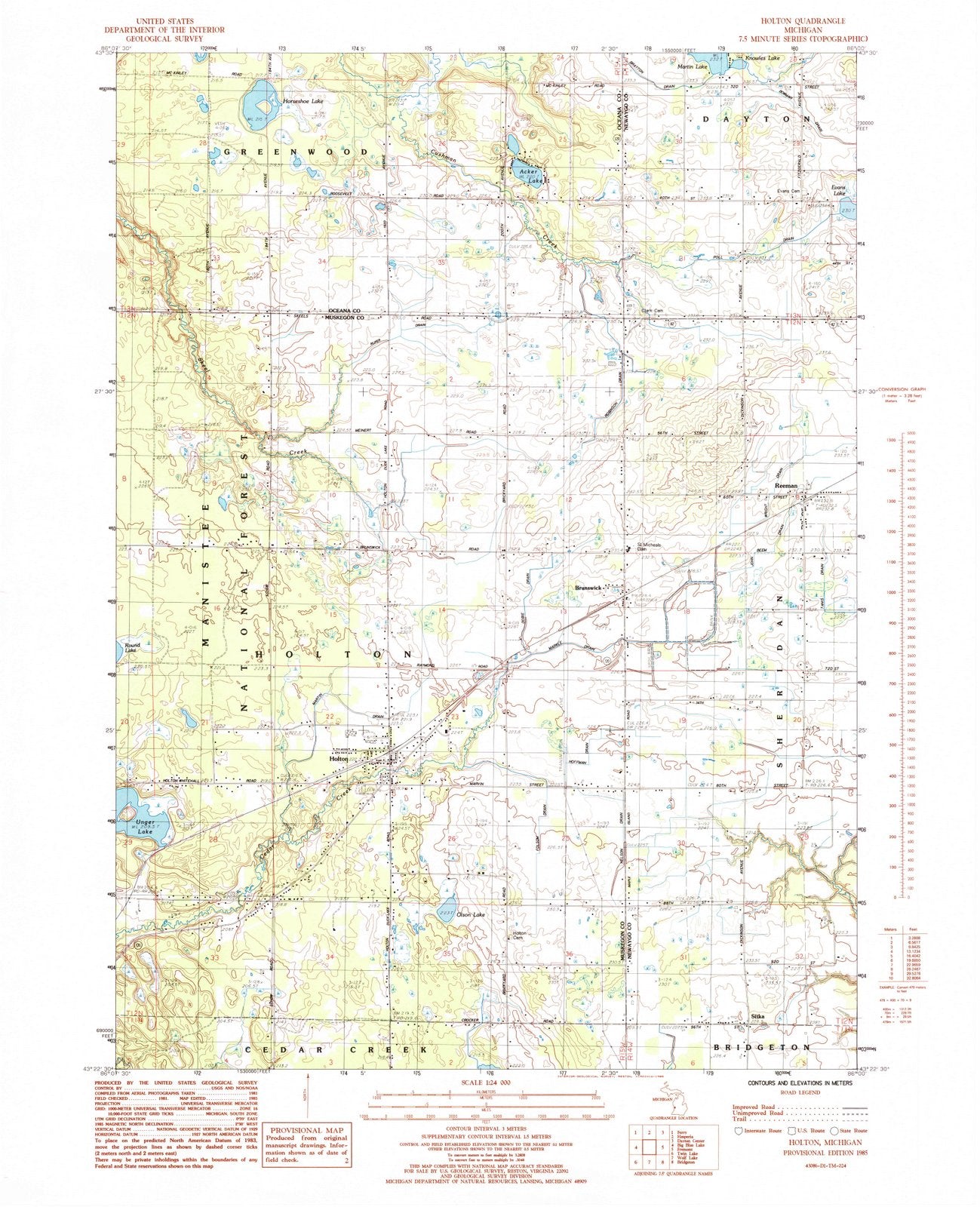 1985 Holton, MI - Michigan - USGS Topographic Map