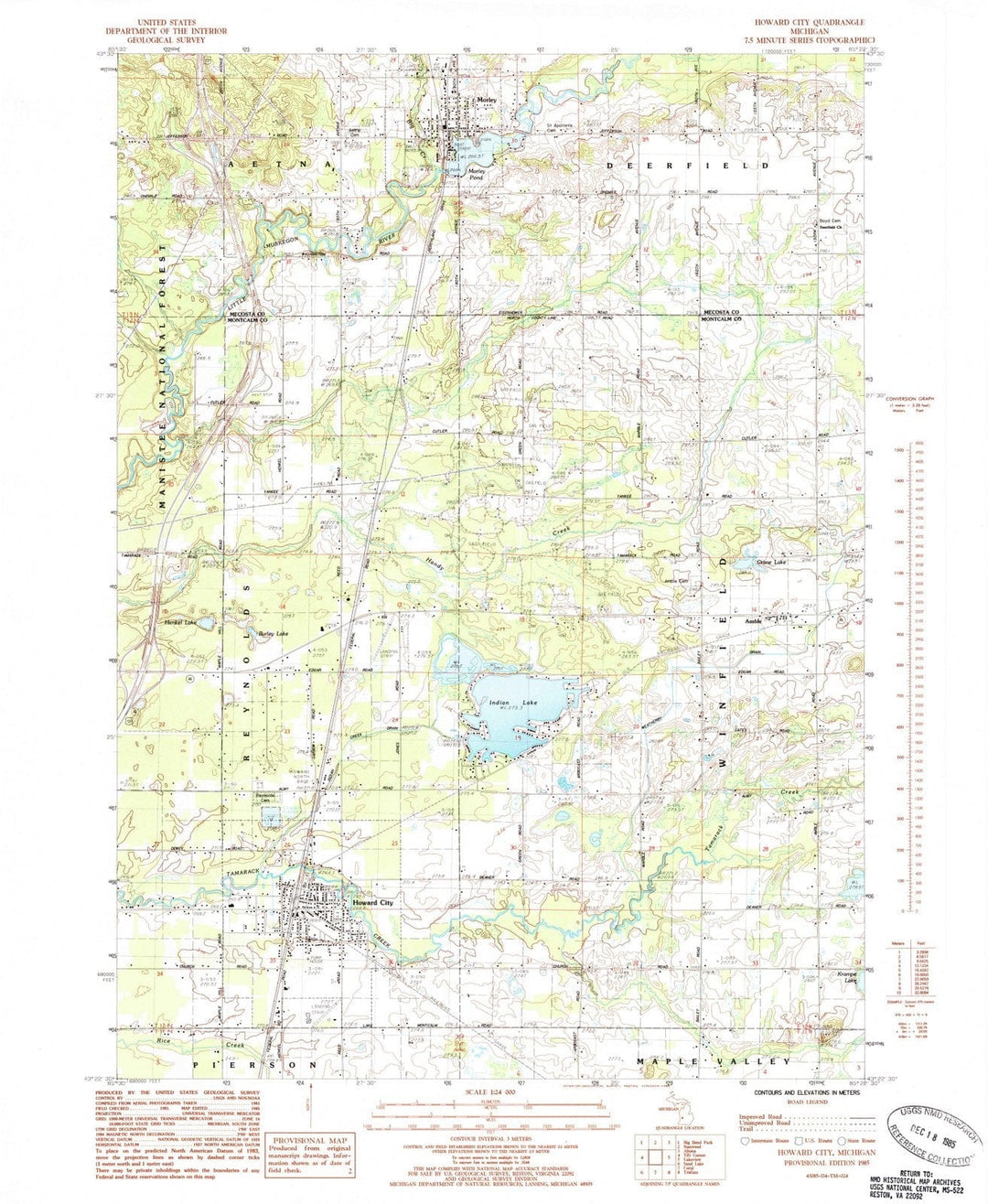 1985 Howard City, MI - Michigan - USGS Topographic Map