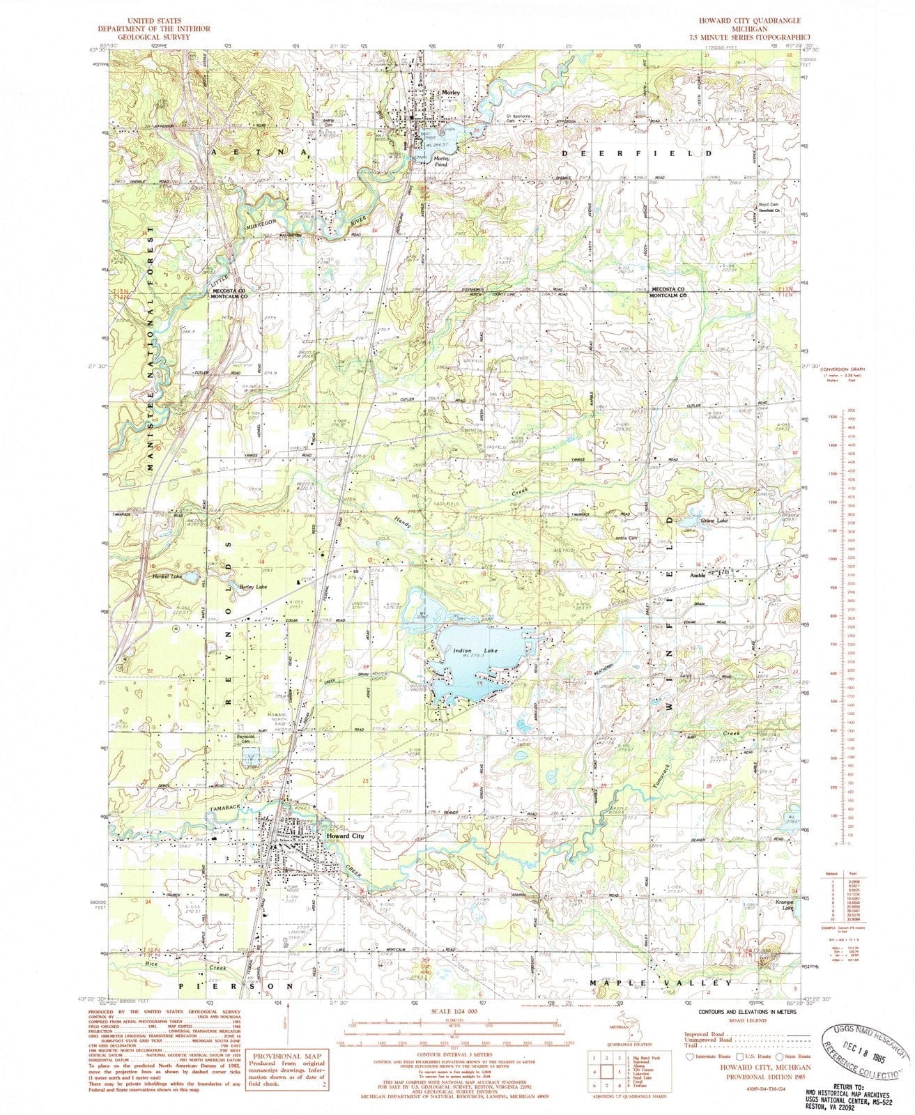 1985 Howard City, MI - Michigan - USGS Topographic Map