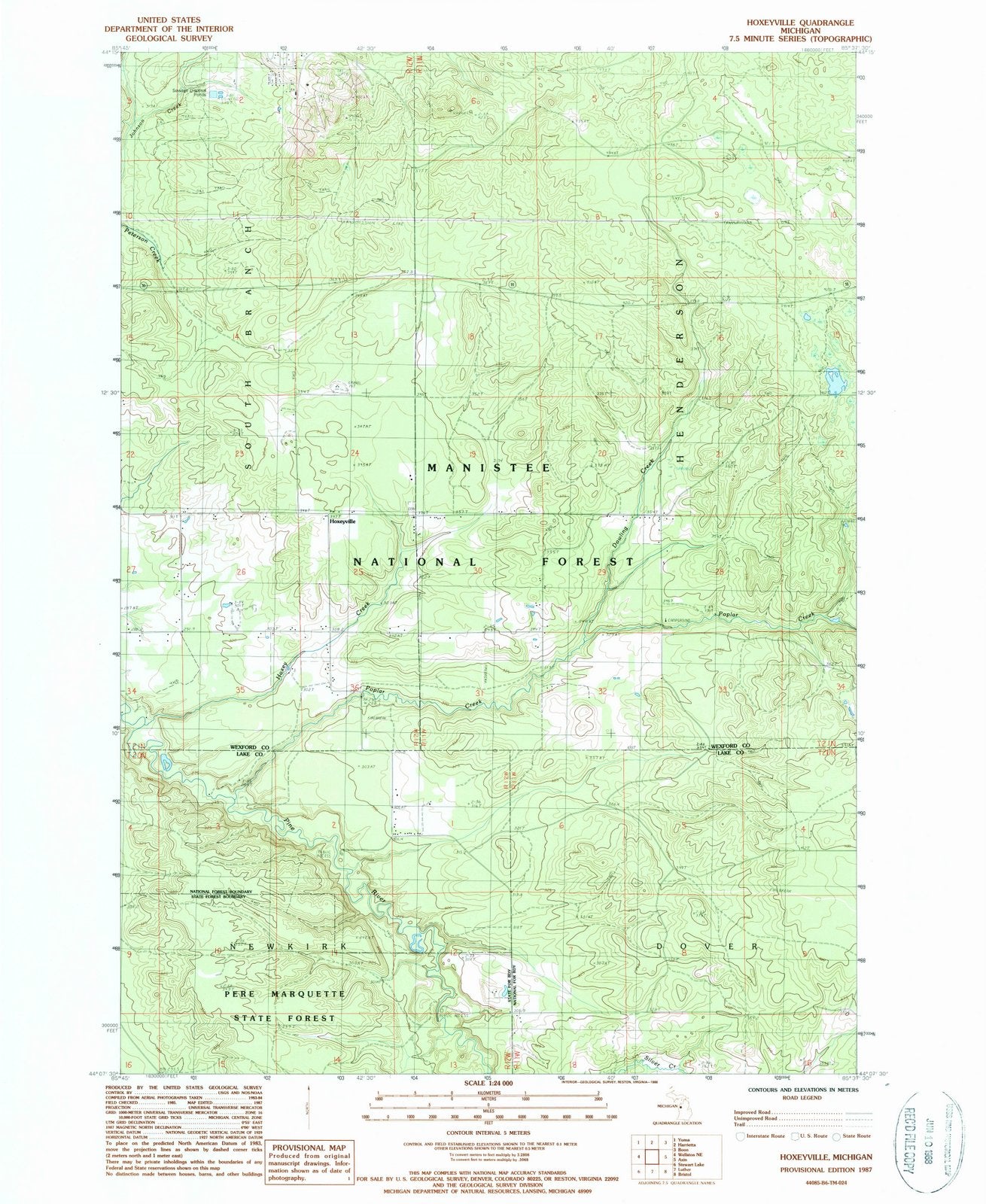 1987 Hoxeyville, MI - Michigan - USGS Topographic Map