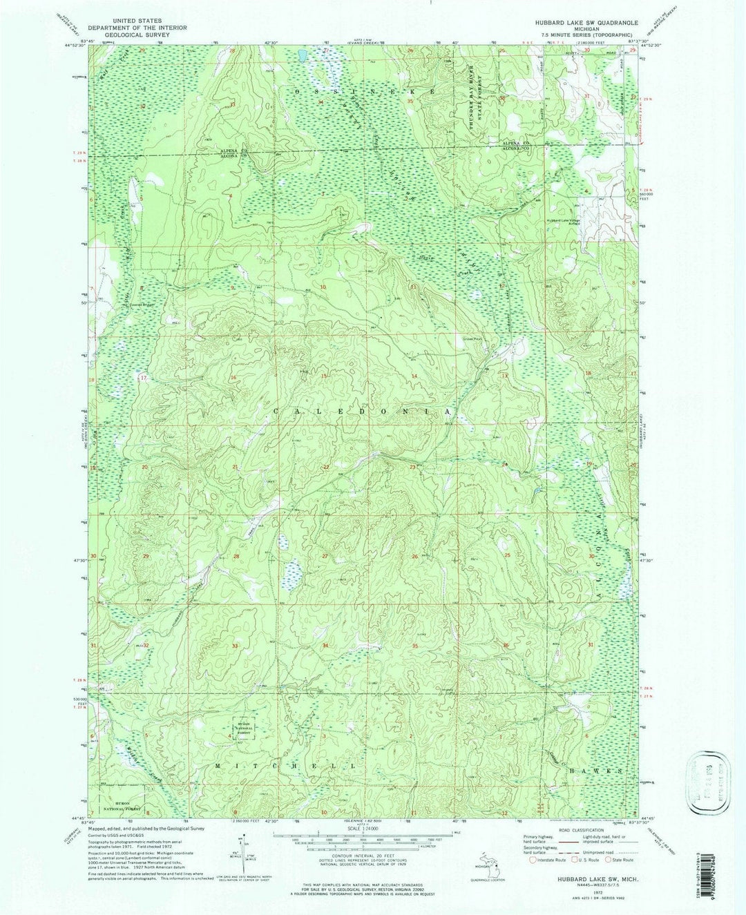 1972 Hubbard Lake, MI - Michigan - USGS Topographic Map