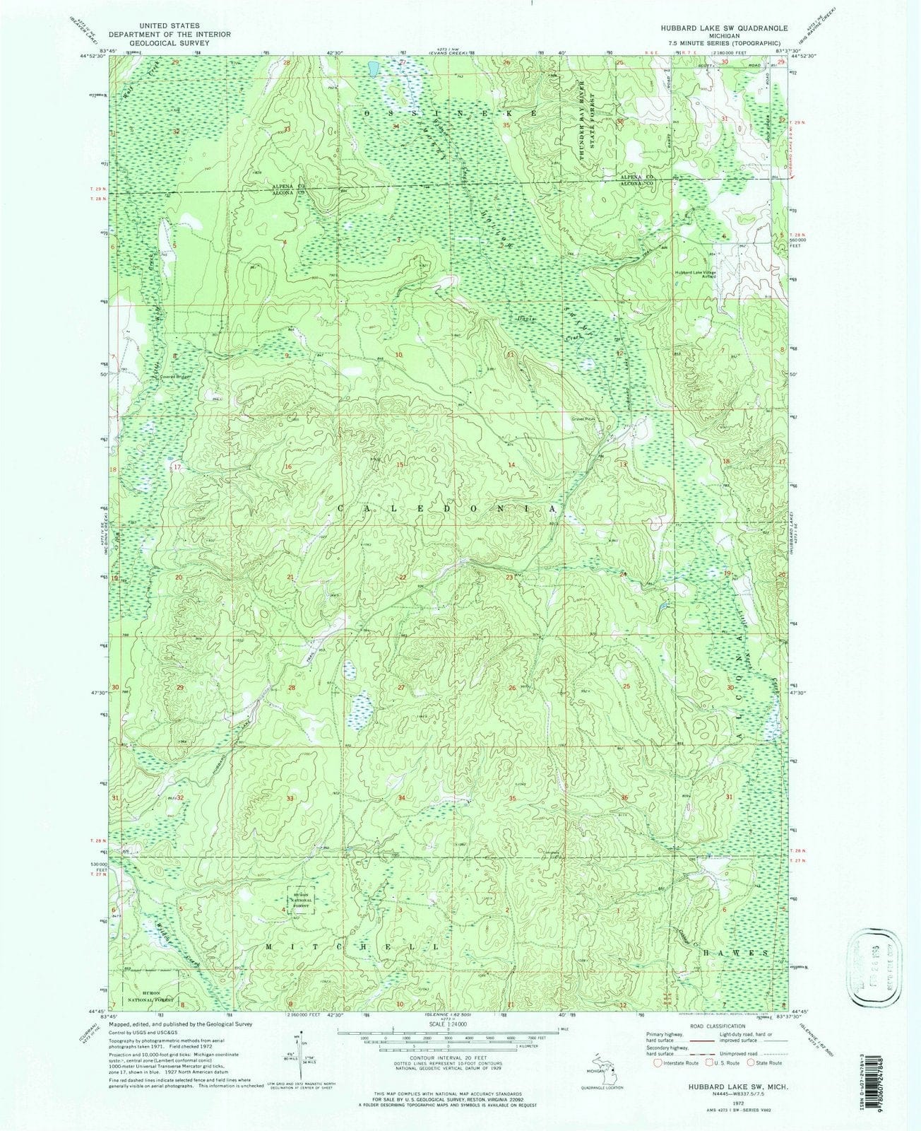1972 Hubbard Lake, MI - Michigan - USGS Topographic Map