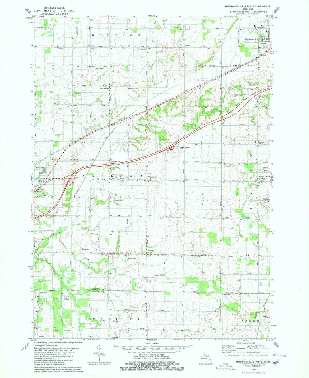 1980 Hudsonville West, MI - Michigan - USGS Topographic Map