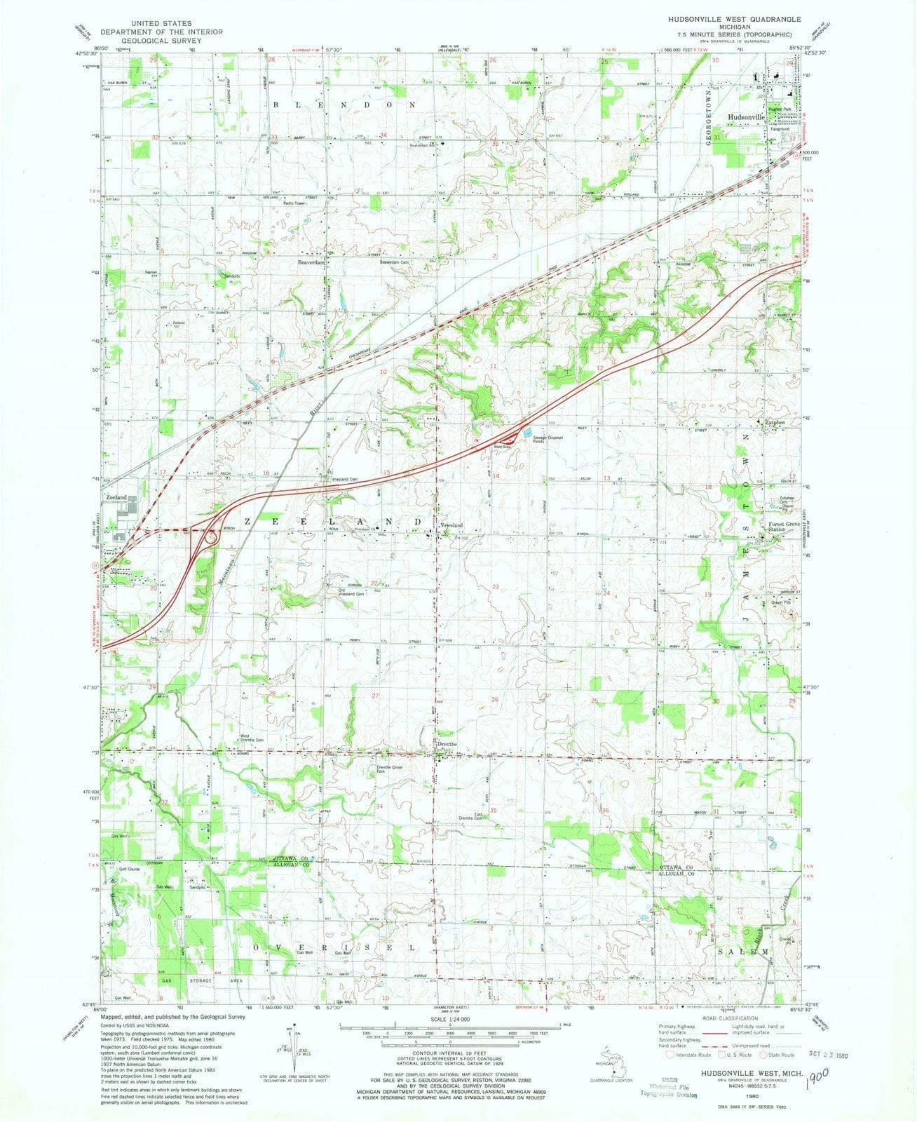 1980 Hudsonville West, MI - Michigan - USGS Topographic Map