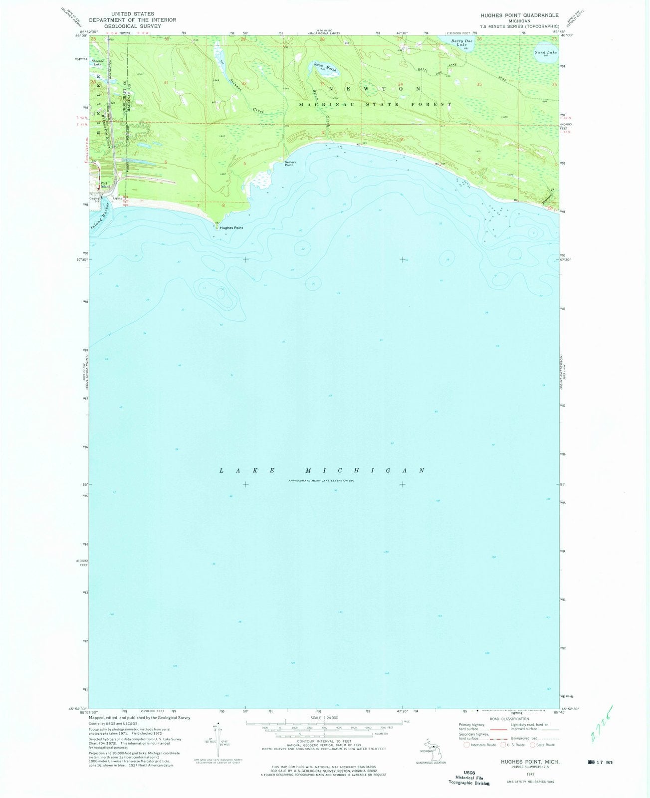1972 Hughes Point, MI - Michigan - USGS Topographic Map