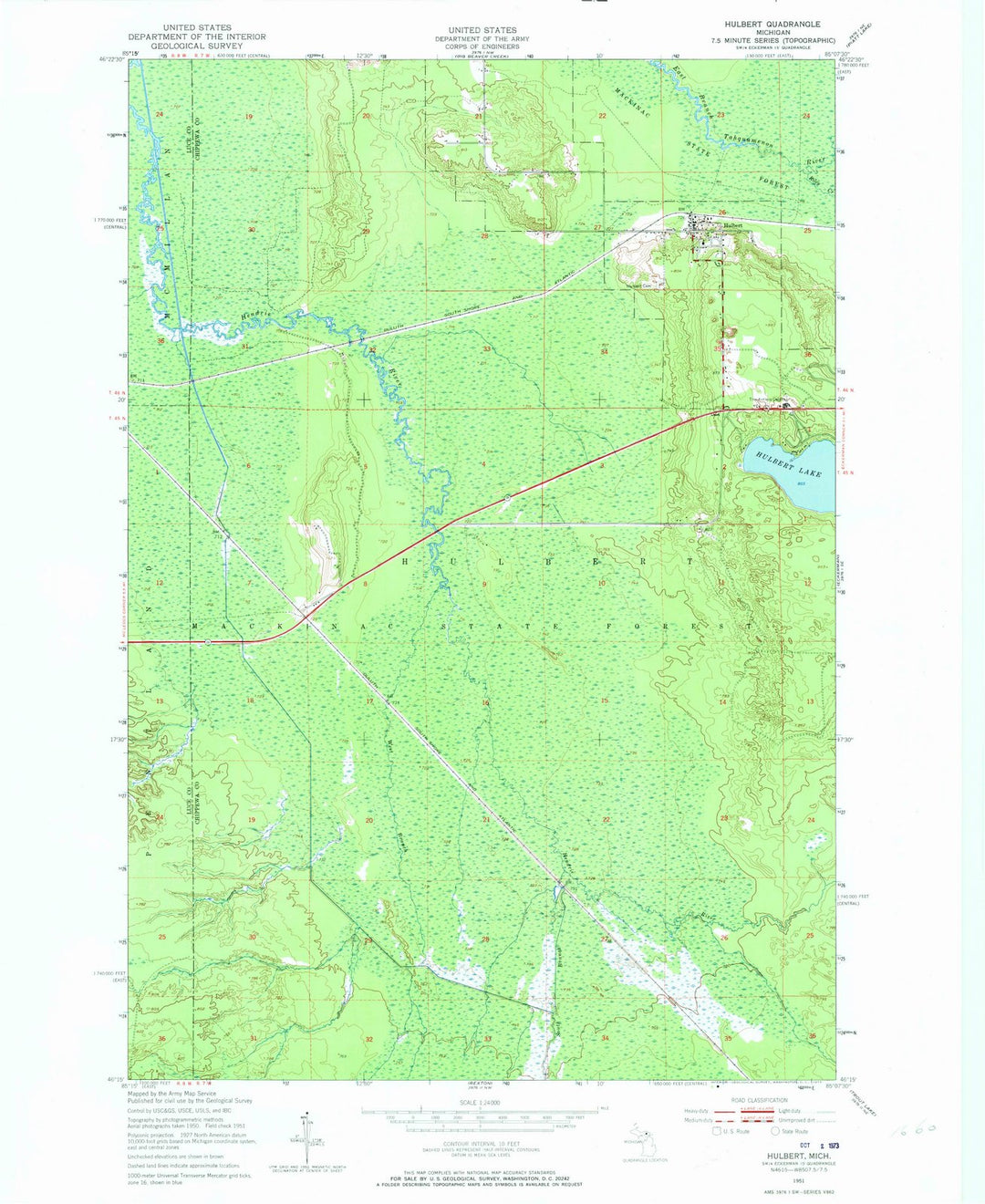 1951 Hulbert, MI - Michigan - USGS Topographic Map