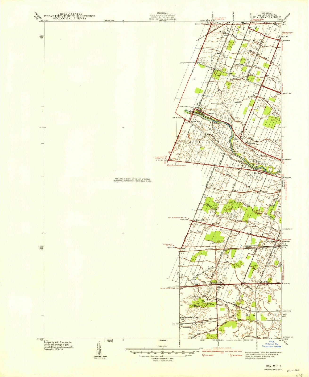1940 Ida, MI - Michigan - USGS Topographic Map