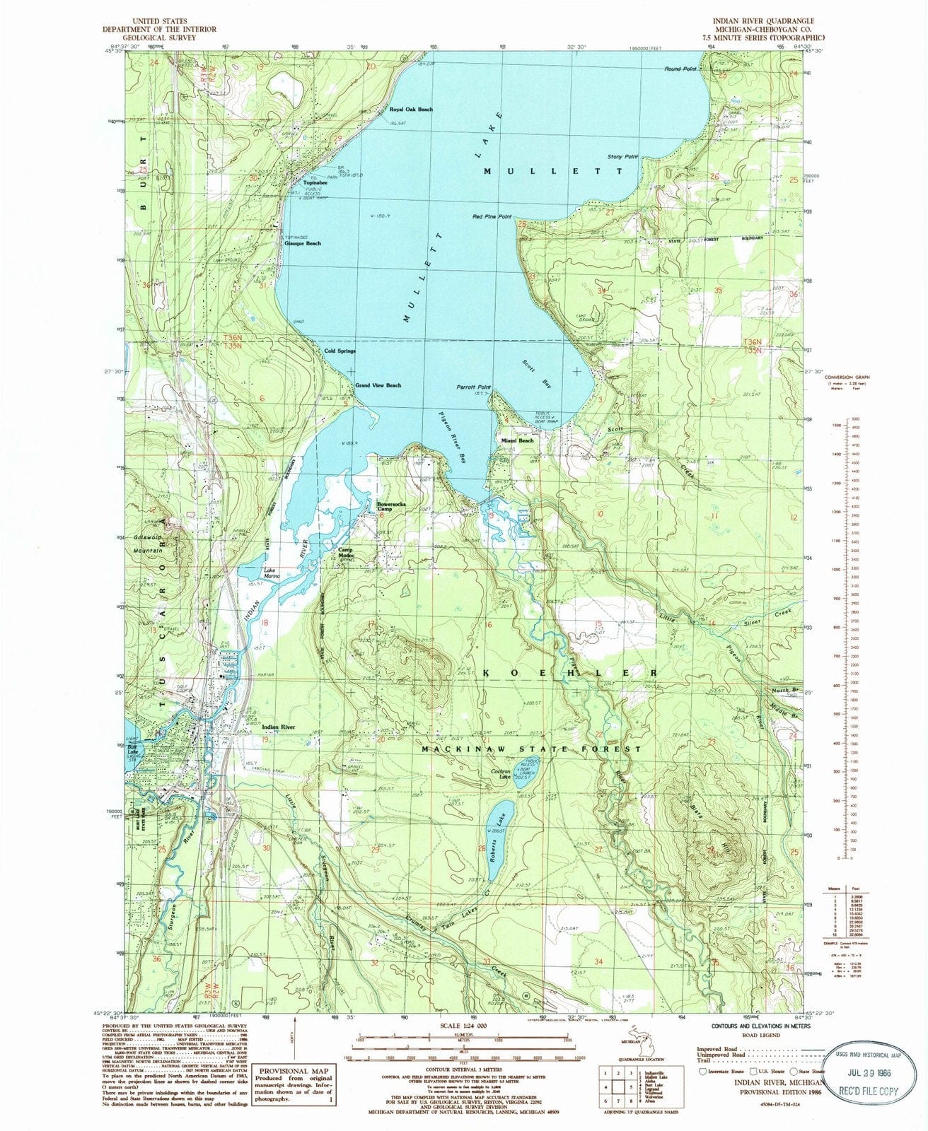 1986 Indian River, MI - Michigan - USGS Topographic Map
