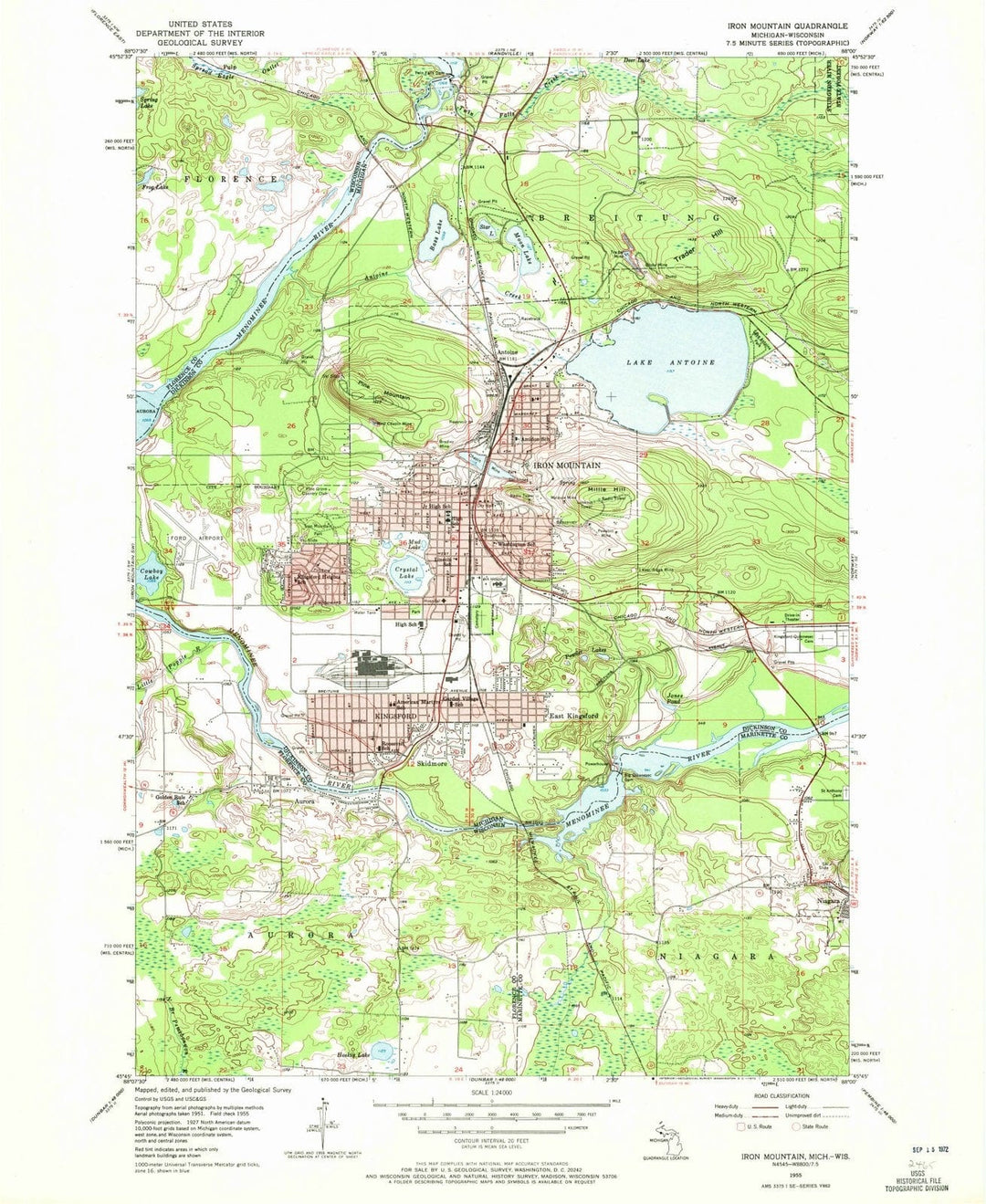 1955 Iron Mountain, MI - Michigan - USGS Topographic Map