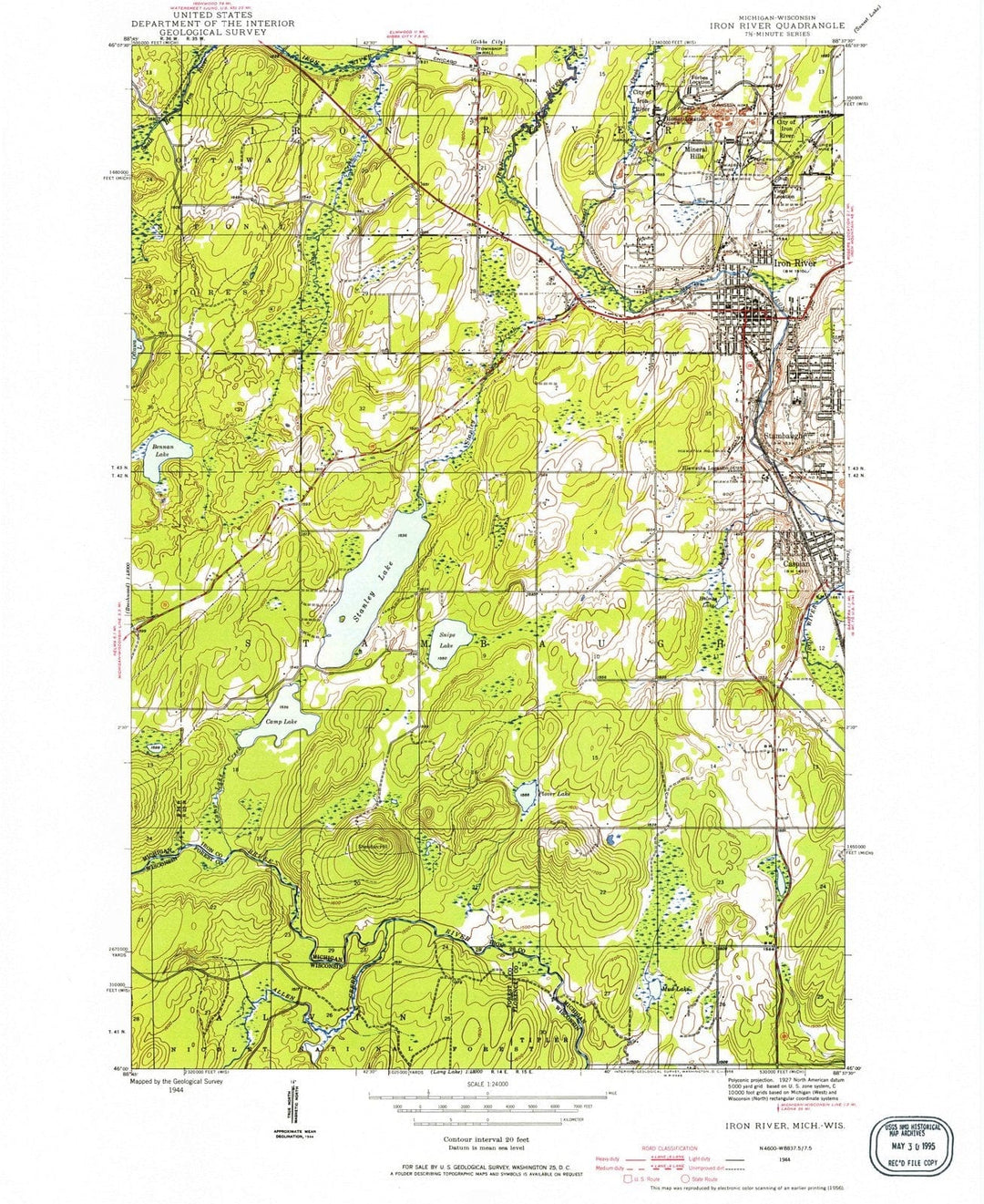 1944 Iron River, MI - Michigan - USGS Topographic Map