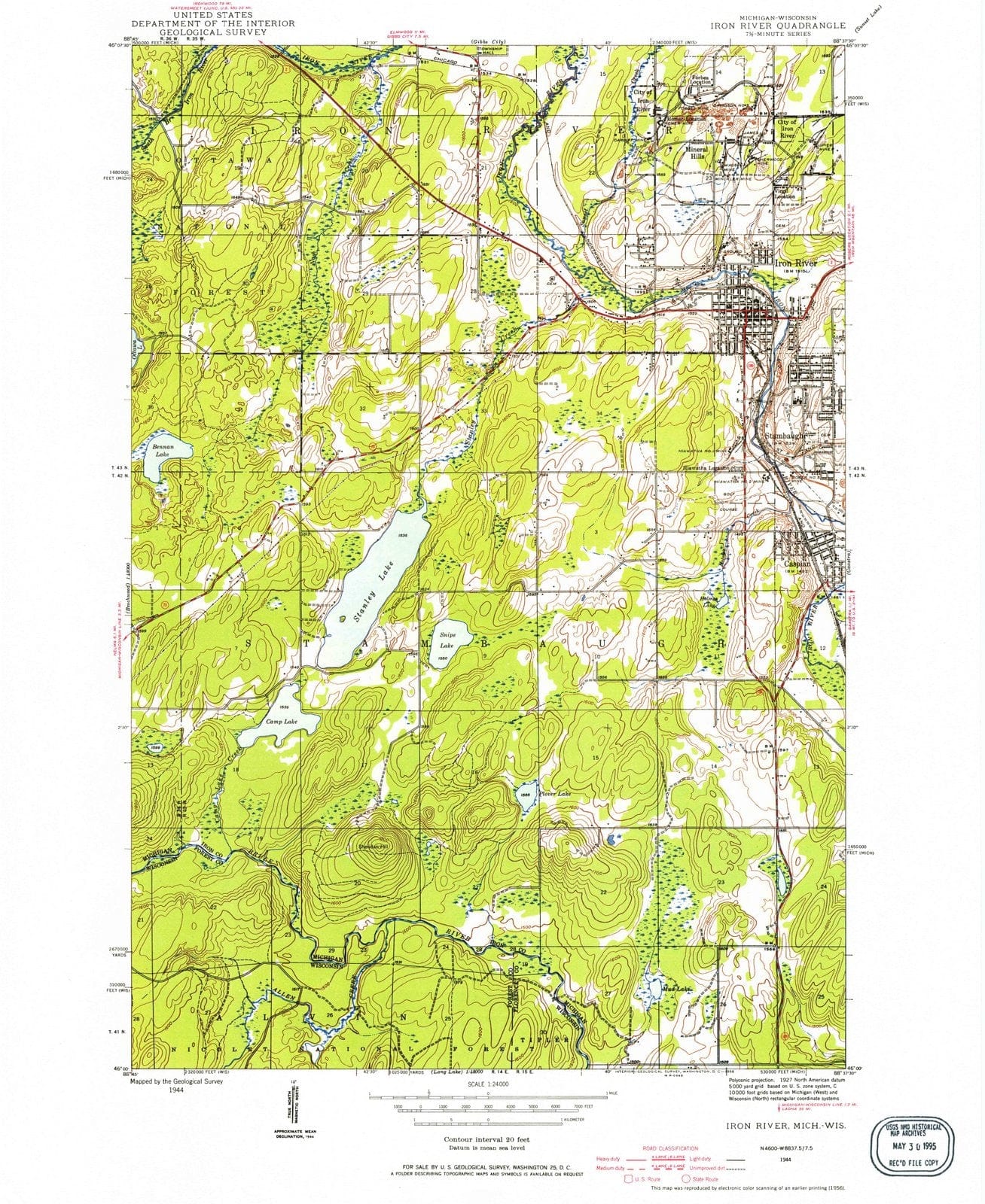 1944 Iron River, MI - Michigan - USGS Topographic Map