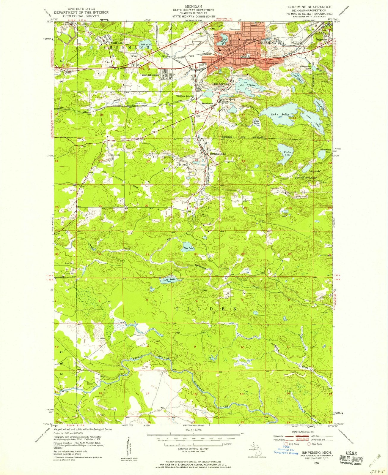 1952 Ishpeming, MI - Michigan - USGS Topographic Map