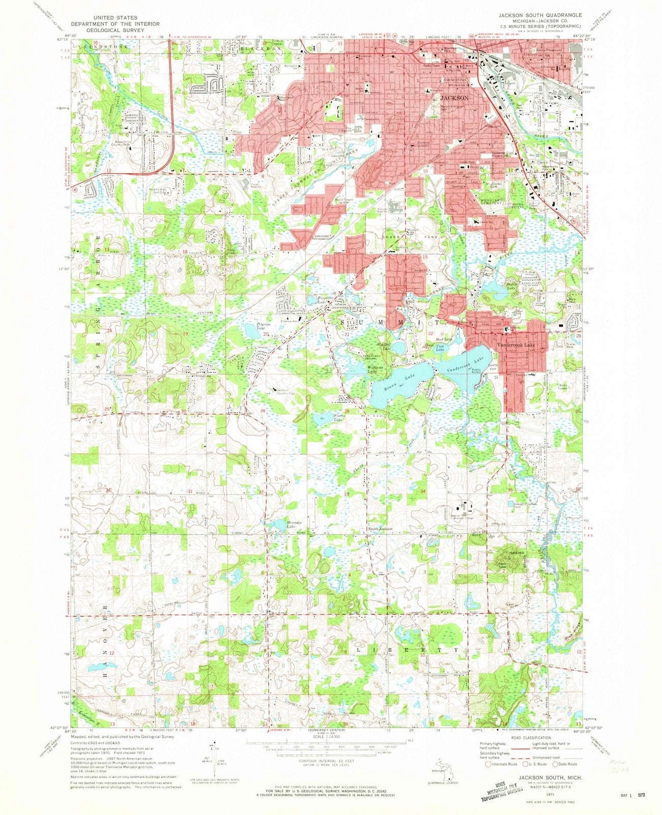1971 Jackson South, MI - Michigan - USGS Topographic Map