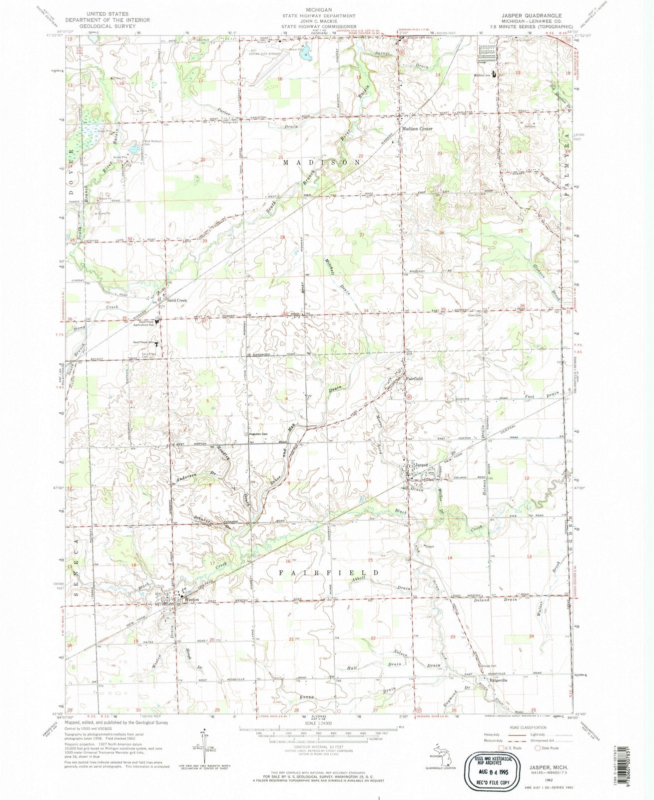 1962 Jasper, MI - Michigan - USGS Topographic Map
