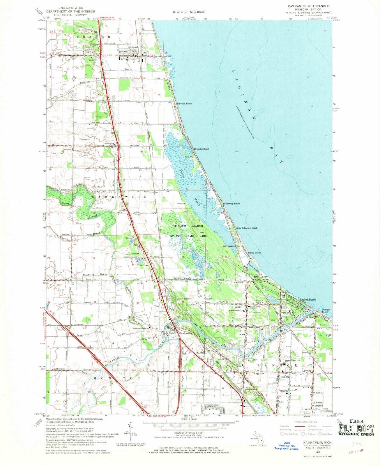 1967 Kawkawlin, MI - Michigan - USGS Topographic Map