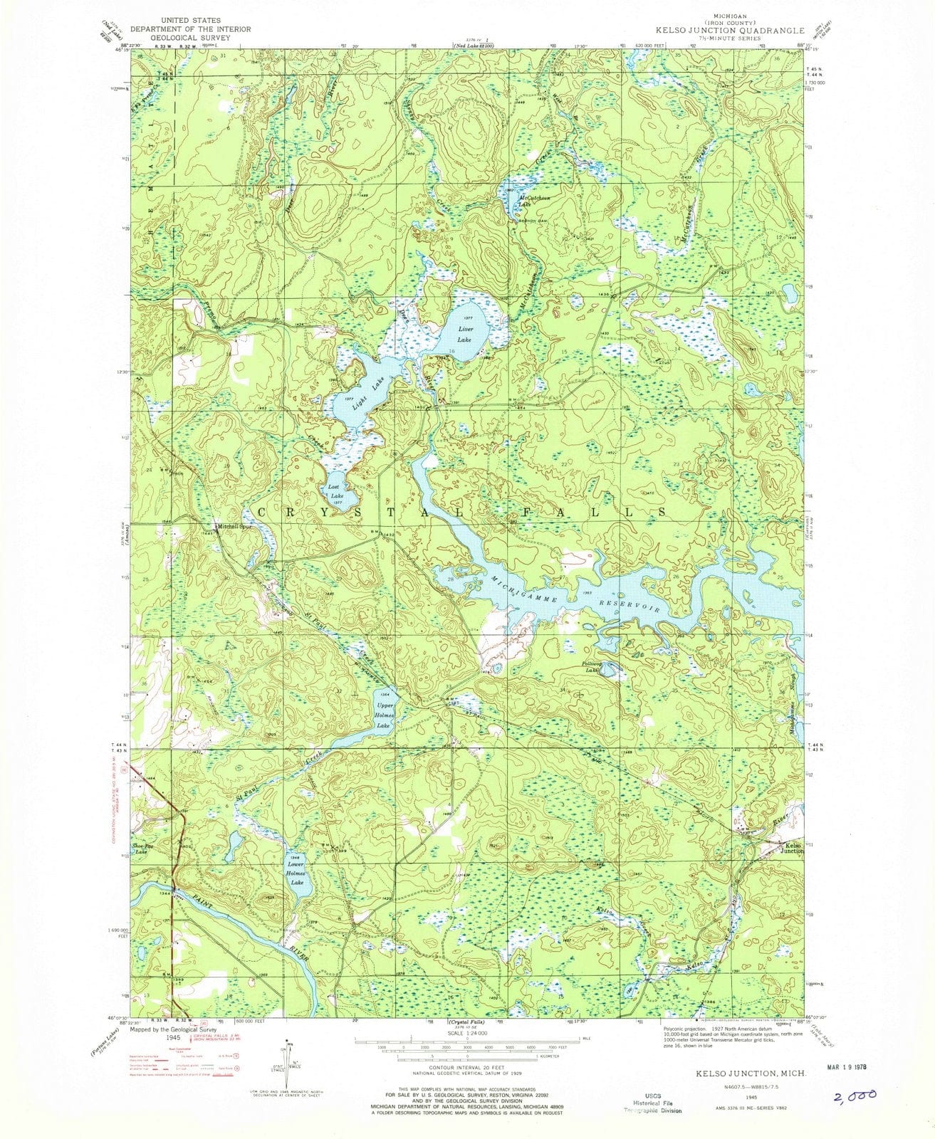 1945 Kelso Junction, MI - Michigan - USGS Topographic Map