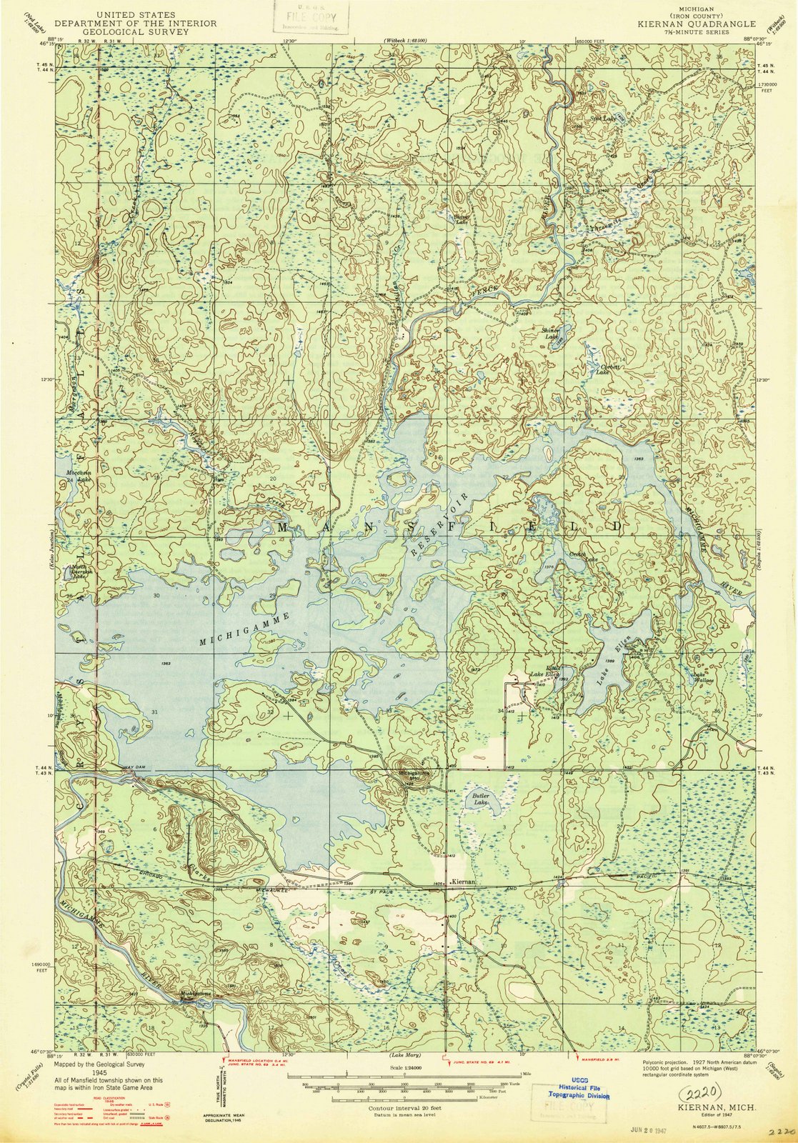 1947 Kiernan, MI - Michigan - USGS Topographic Map