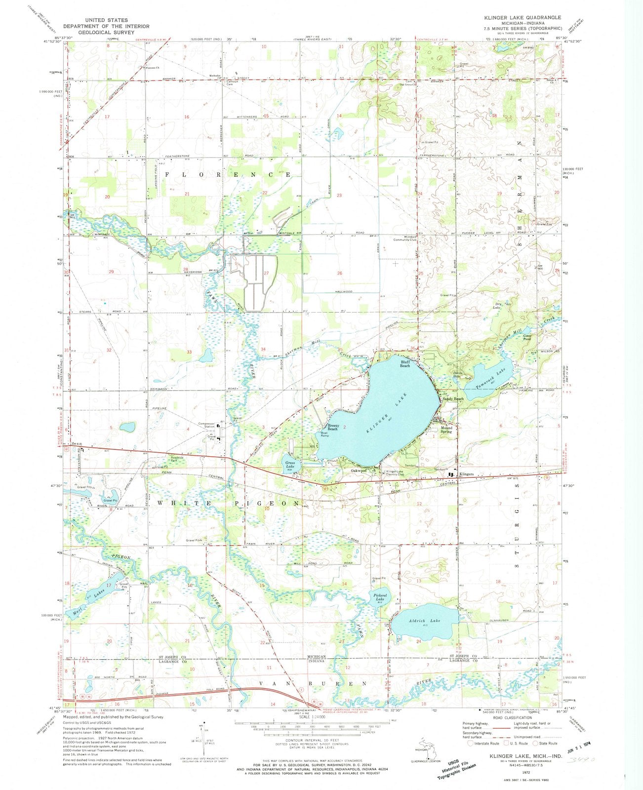 1972 Klinger Lake, MI - Michigan - USGS Topographic Map