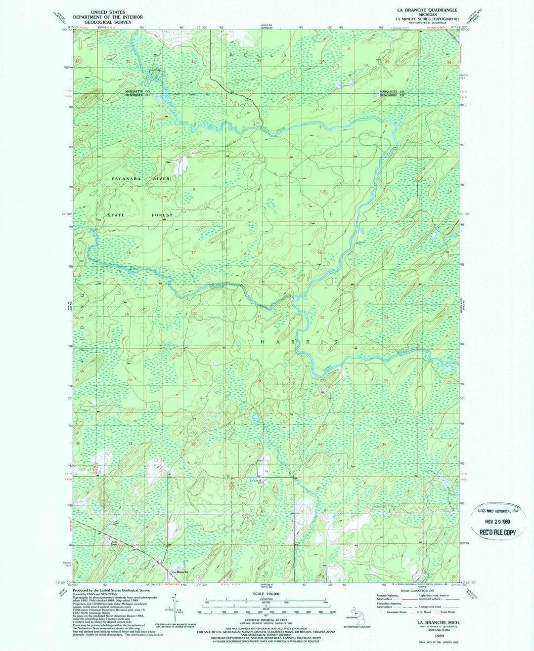 1989 La Branche, MI - Michigan - USGS Topographic Map