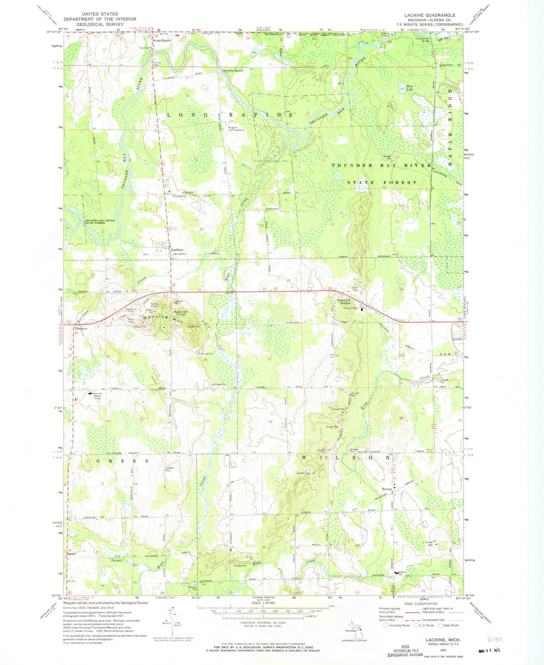 1971 Lachine, MI - Michigan - USGS Topographic Map