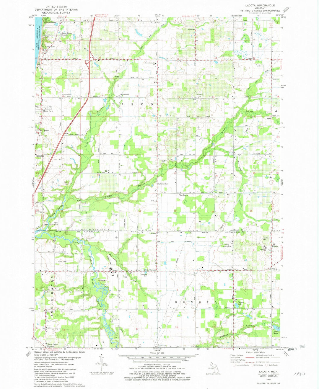 1981 Lacota, MI - Michigan - USGS Topographic Map