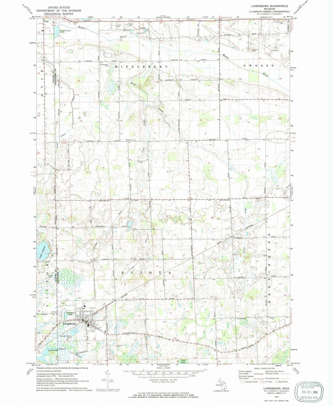 1972 Laingsburg, MI - Michigan - USGS Topographic Map