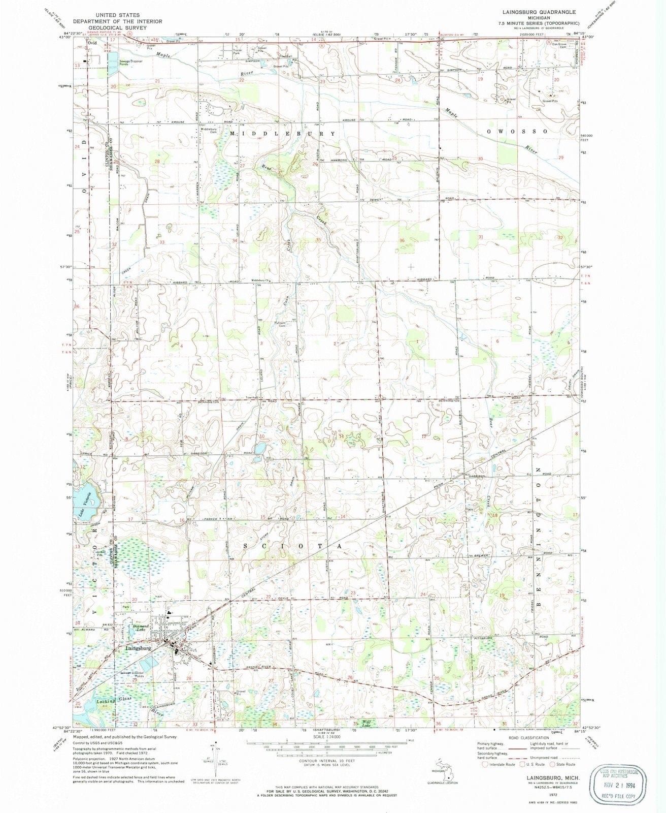 1972 Laingsburg, MI - Michigan - USGS Topographic Map