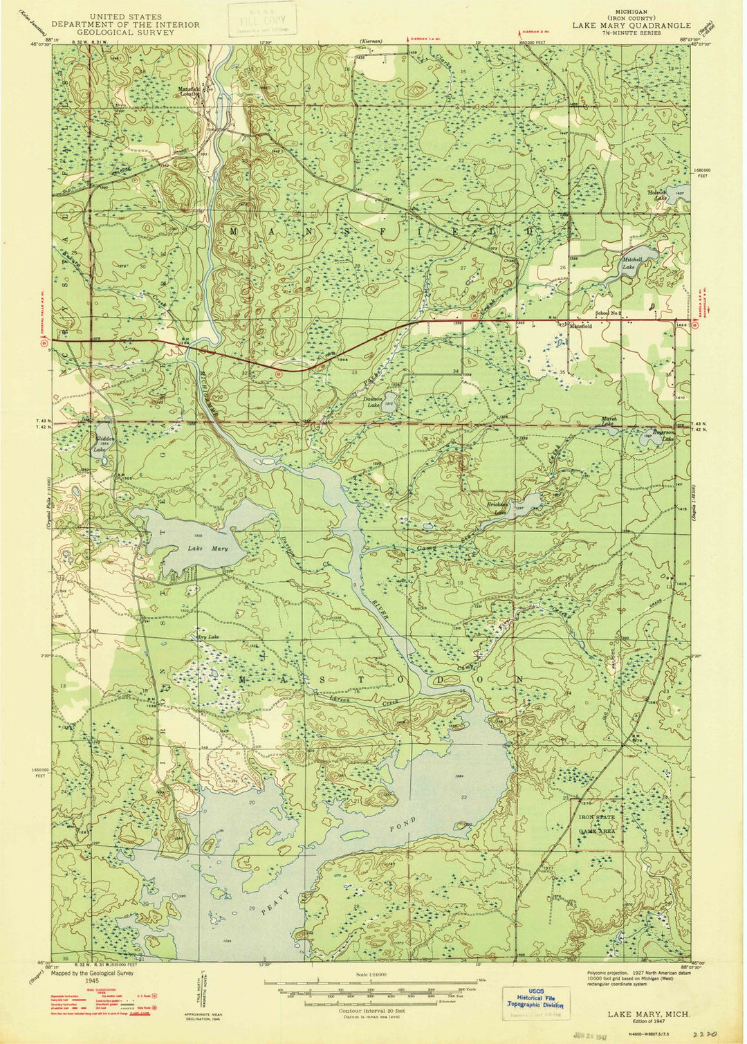 1947 Lake Mary, MI - Michigan - USGS Topographic Map
