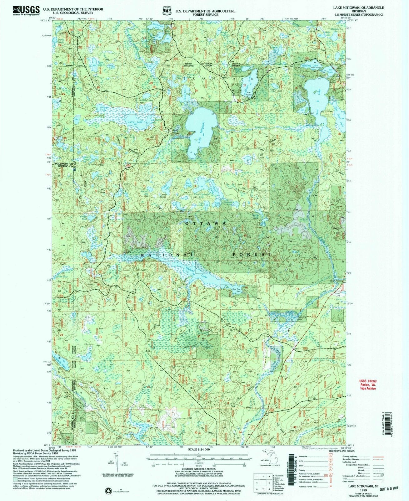 1999 Lake Mitigwaki, MI - Michigan - USGS Topographic Map