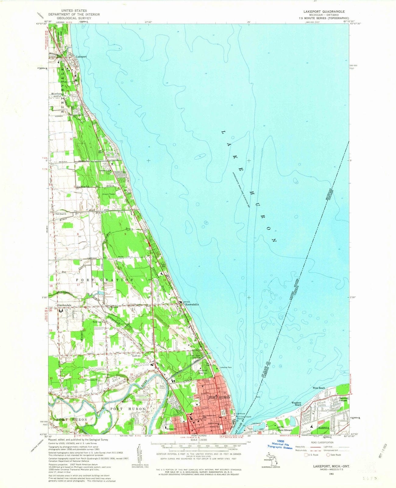 1961 Lakeport, MI - Michigan - USGS Topographic Map