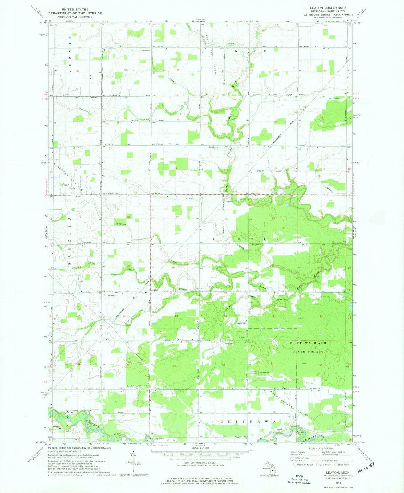 1973 Leaton, MI - Michigan - USGS Topographic Map