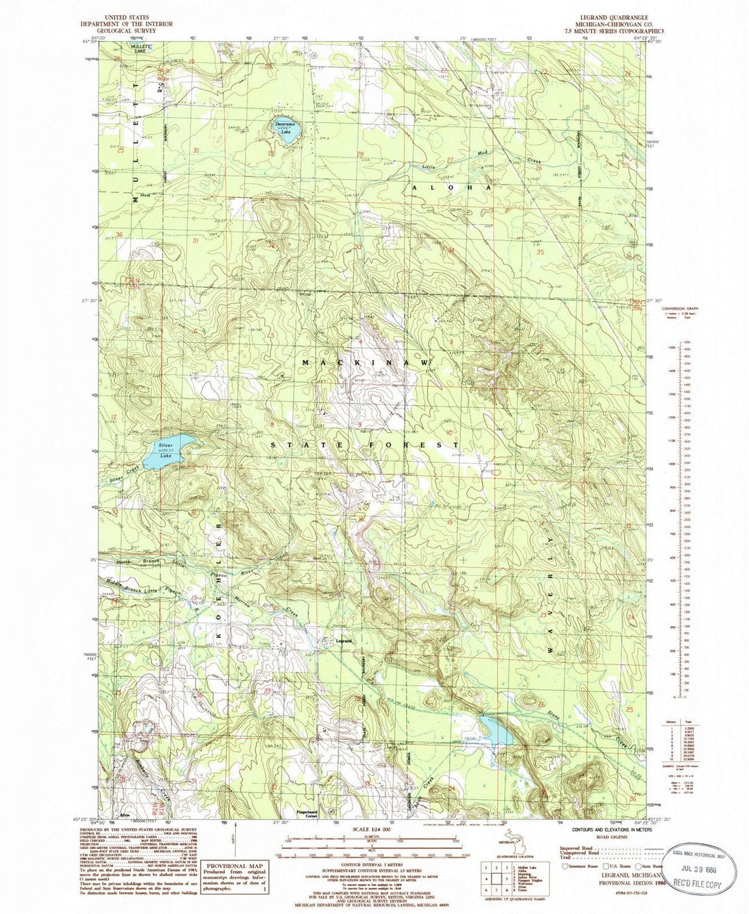 1986 Legrand, MI - Michigan - USGS Topographic Map