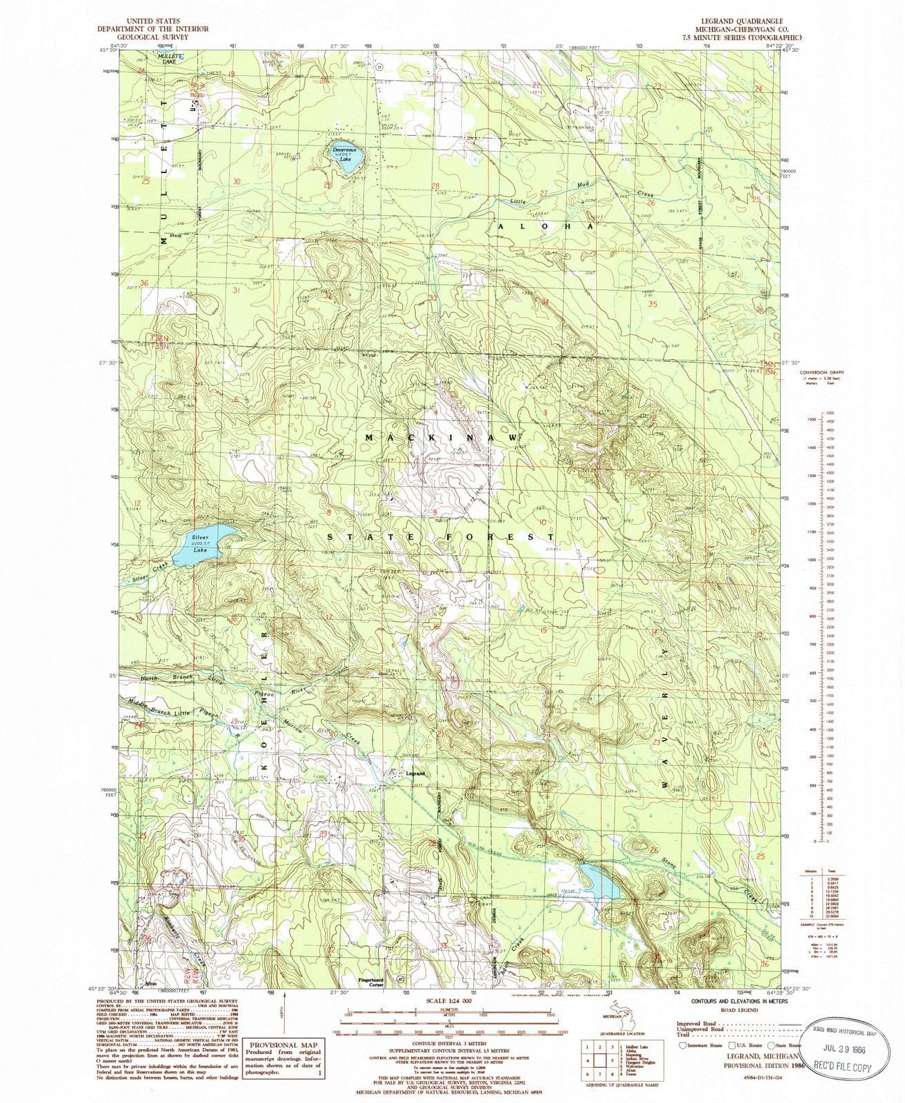 1986 Legrand, MI - Michigan - USGS Topographic Map