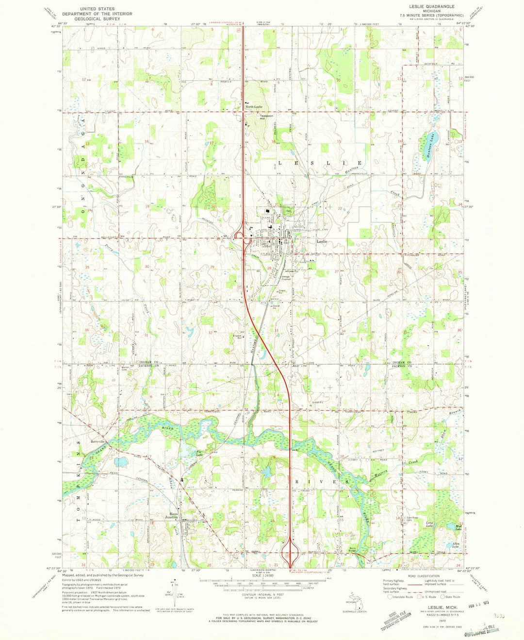1970 Leslie, MI - Michigan - USGS Topographic Map