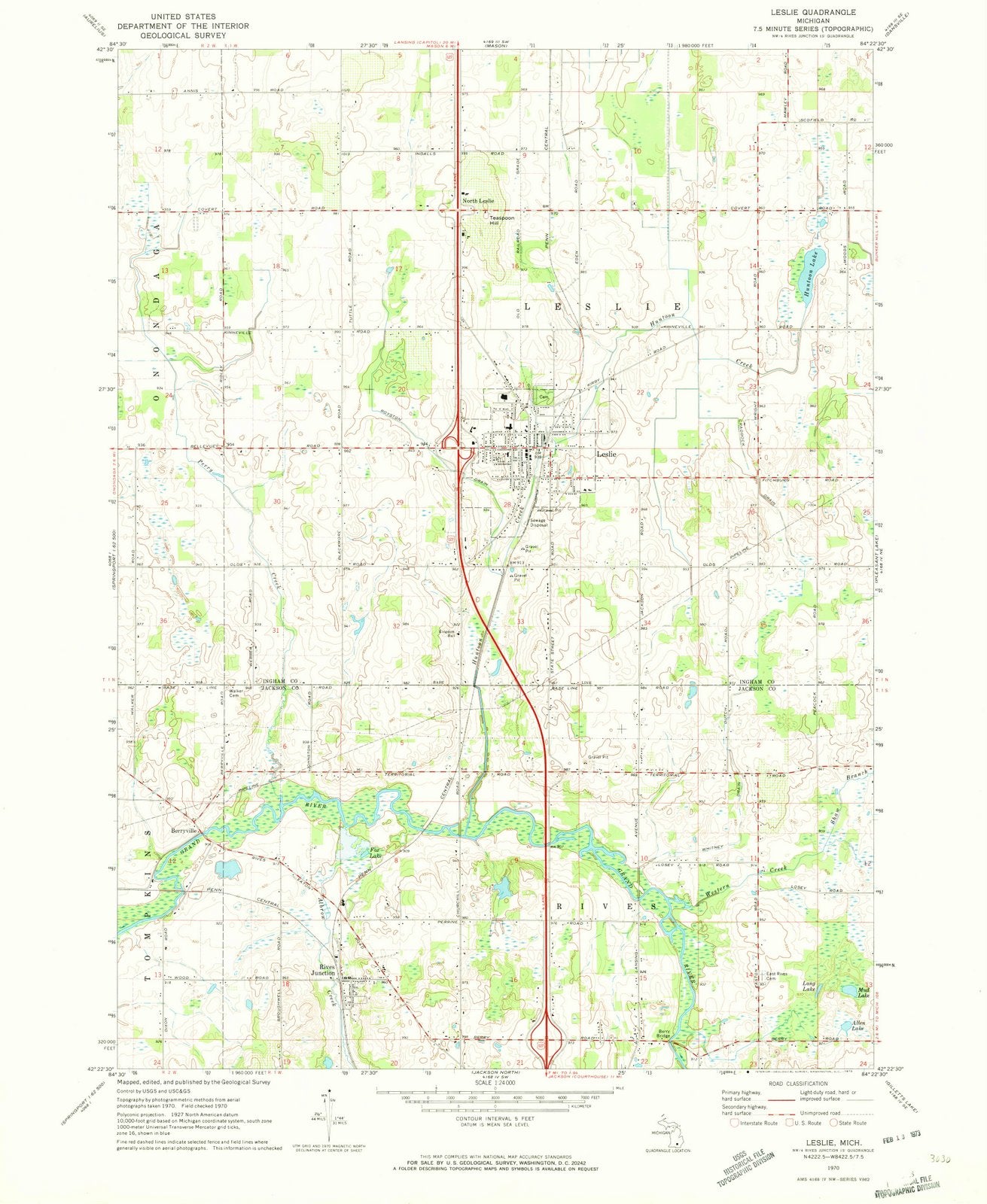 1970 Leslie, MI - Michigan - USGS Topographic Map